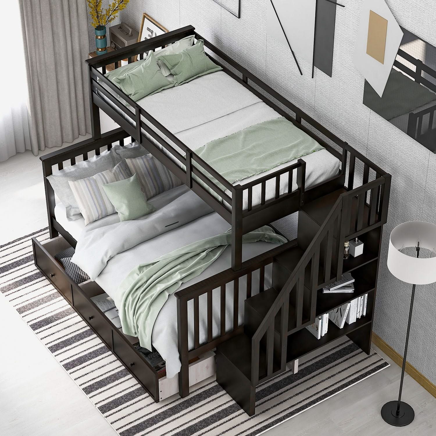 Stairway Bunk Bed With Storage And Guard Rail For Bedroom - Image 29