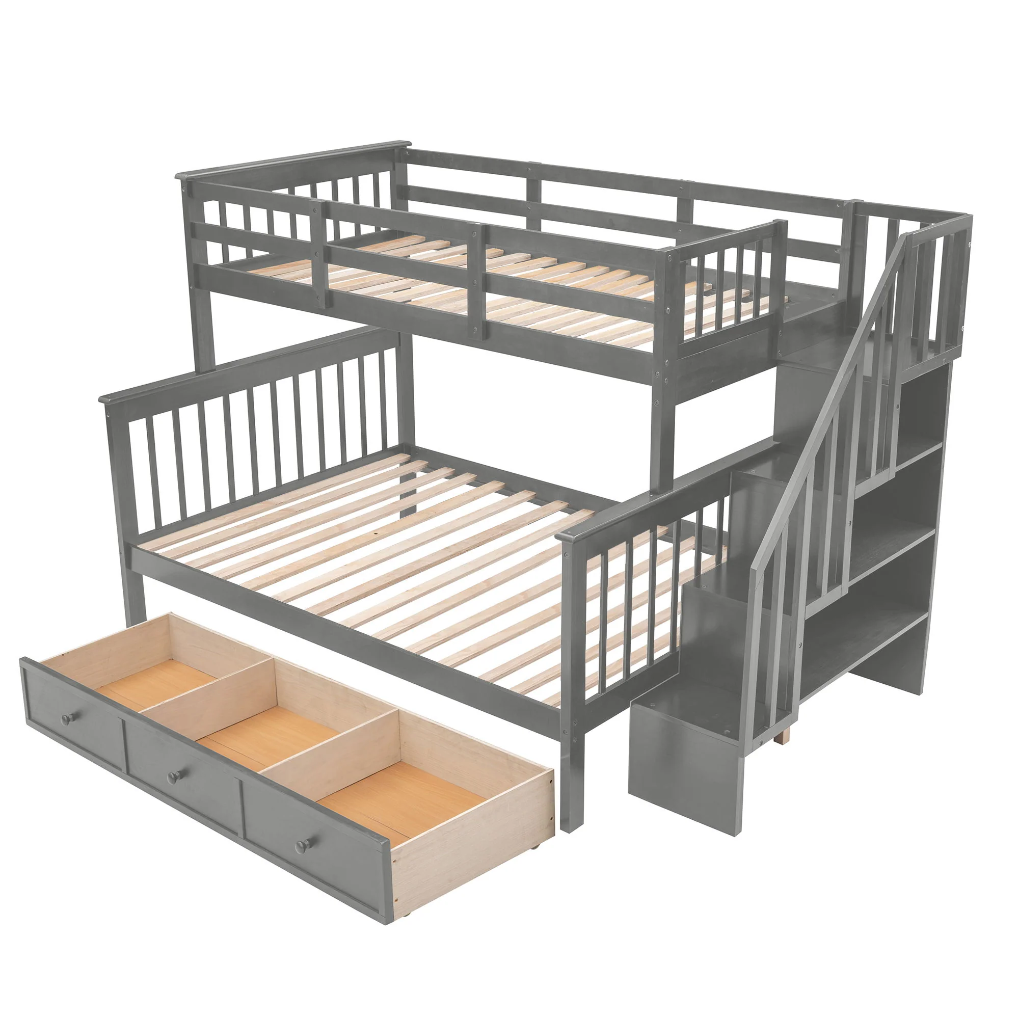 Stairway Bunk Bed With Storage And Guard Rail For Bedroom - Image 3