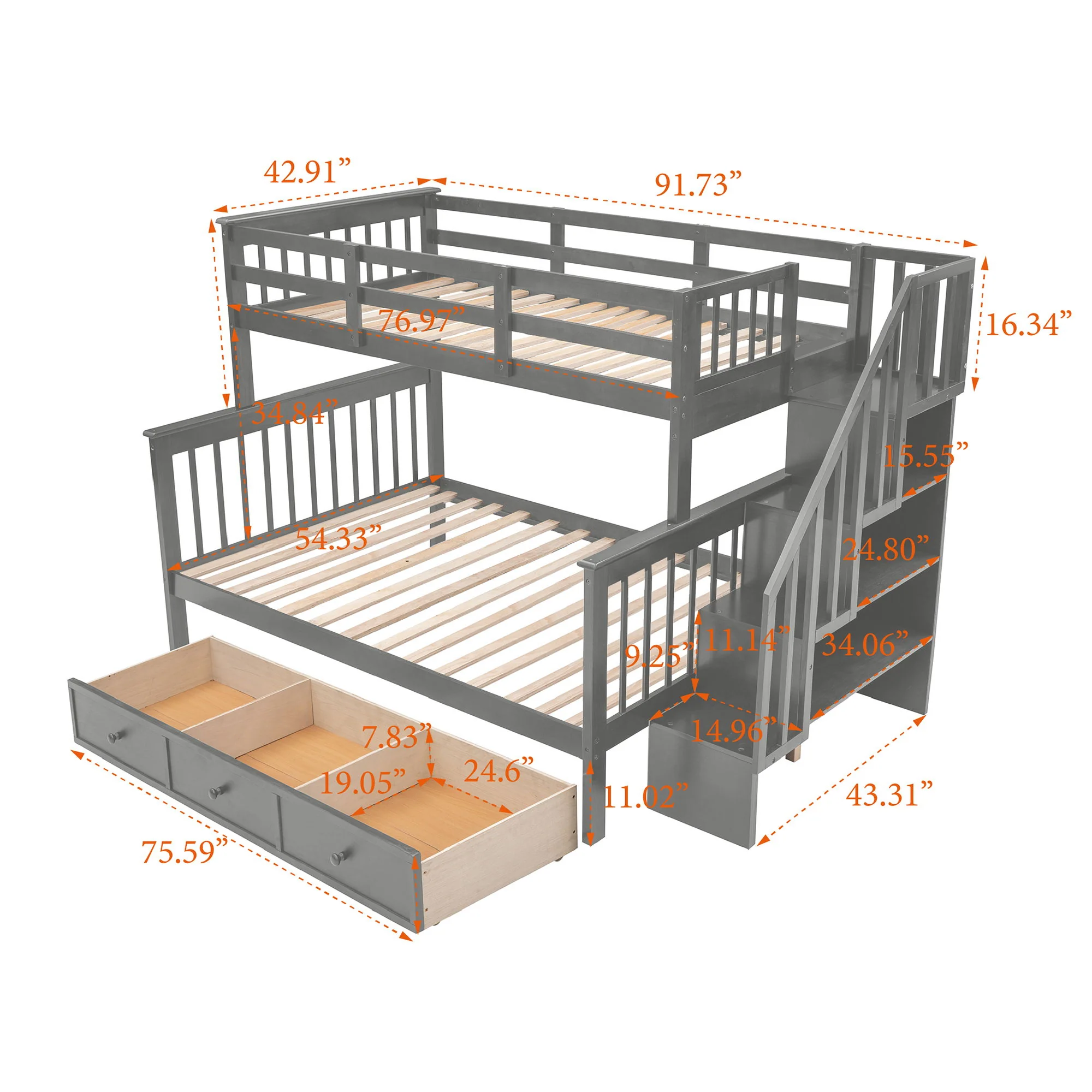 Stairway Bunk Bed With Storage And Guard Rail For Bedroom - Image 32