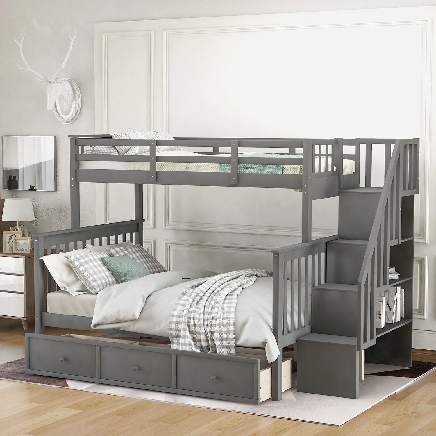 Stairway Bunk Bed With Storage And Guard Rail For Bedroom - Image 33