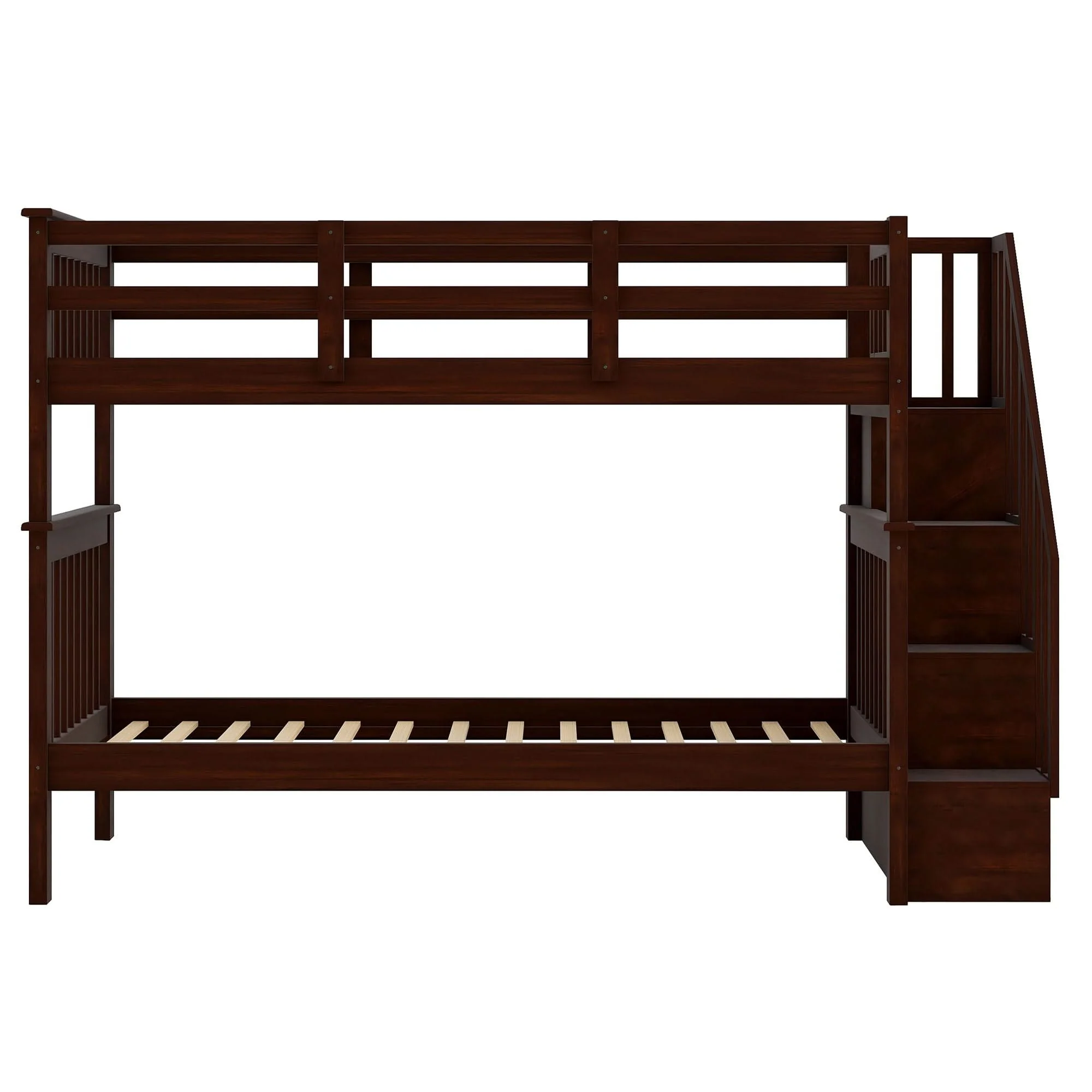 Stairway Bunk Bed With Storage And Guard Rail For Bedroom - Image 34