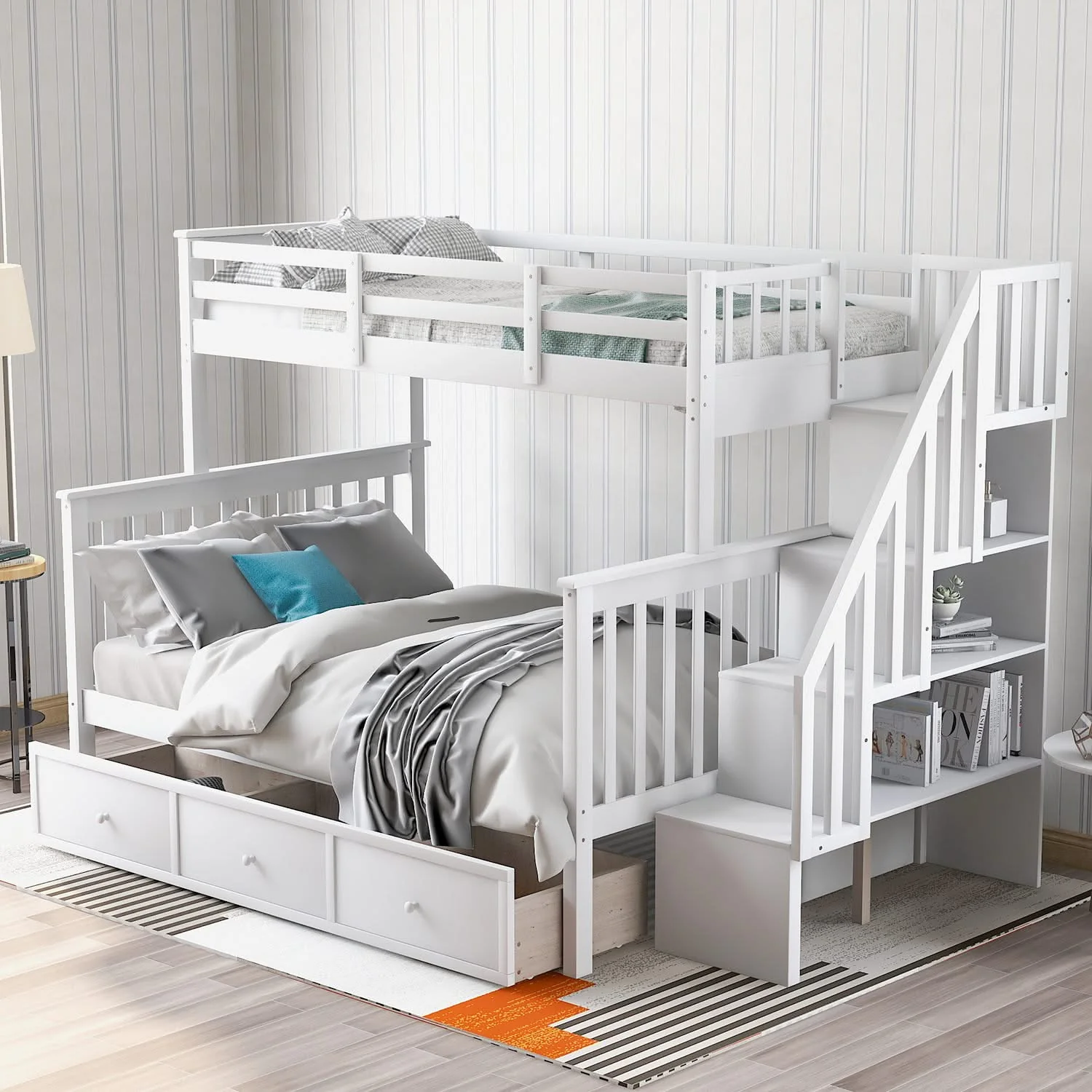 Stairway Bunk Bed With Storage And Guard Rail For Bedroom - Image 5
