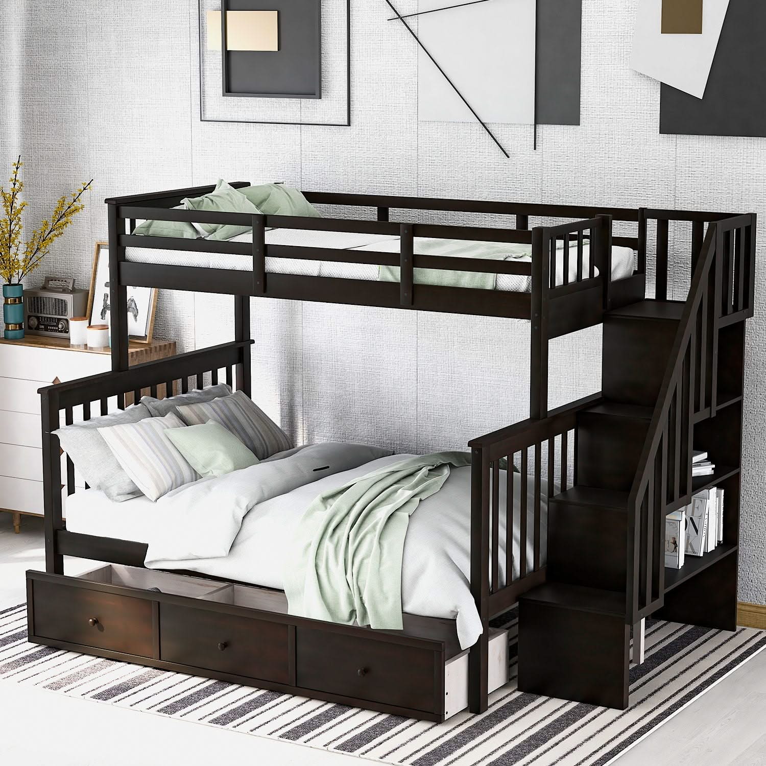 Stairway Bunk Bed With Storage And Guard Rail For Bedroom - Image 6