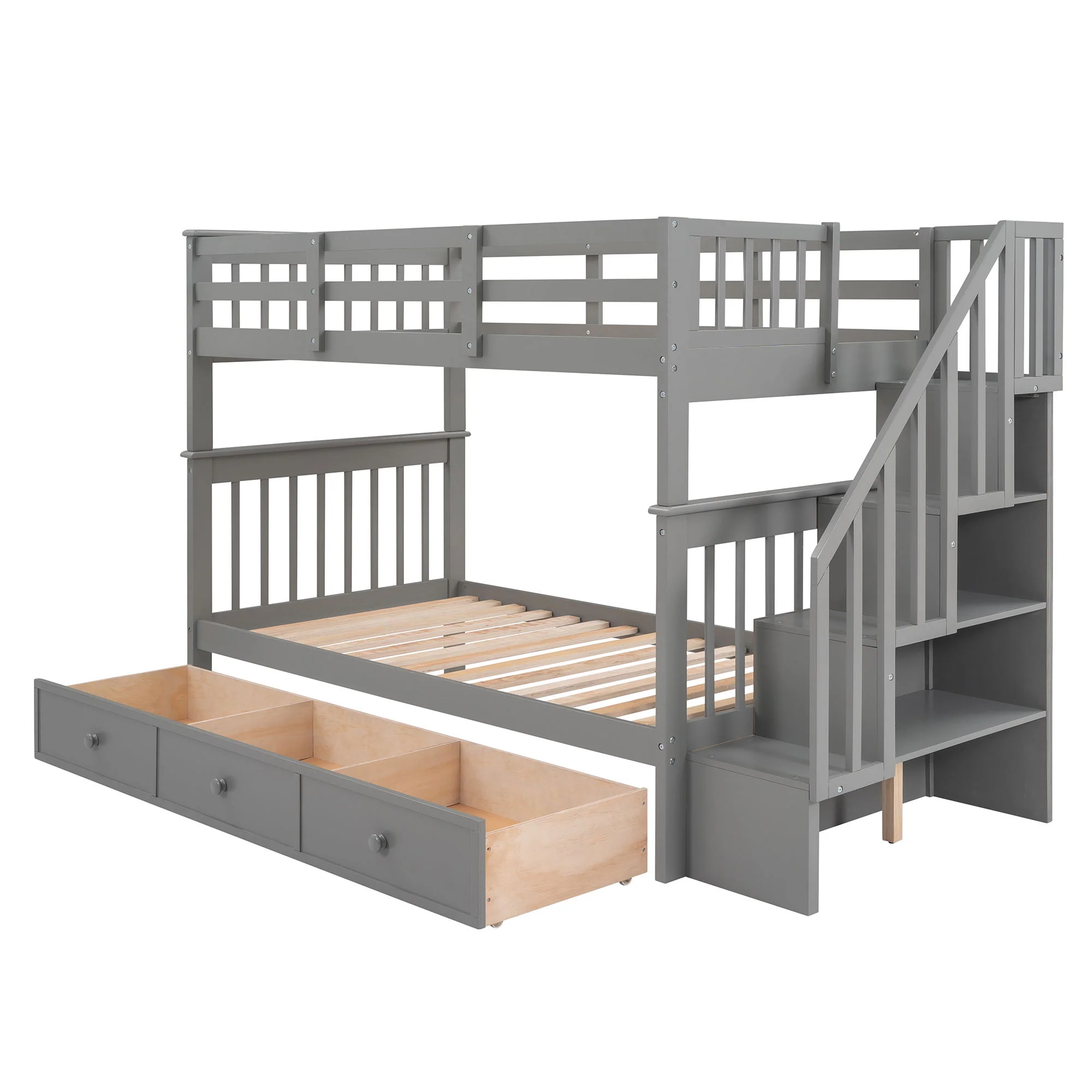 Stairway Bunk Bed With Storage And Guard Rail For Bedroom - Image 8