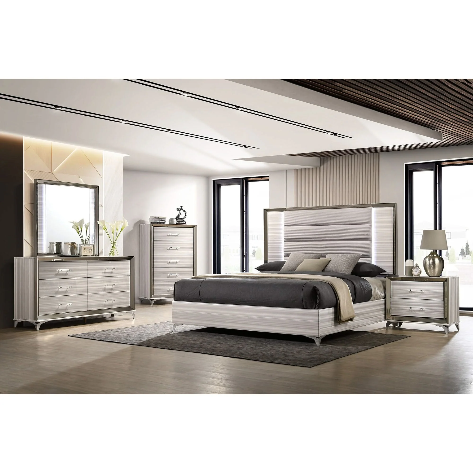 Star - 5 Pieces Bedroom Set Modern Design With LED - Image 3