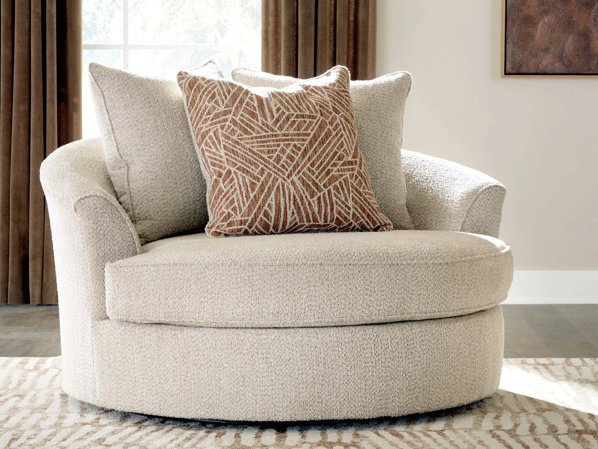 Steelwater Retreat - Oversized Swivel Accent Chair - Latte - Image 3