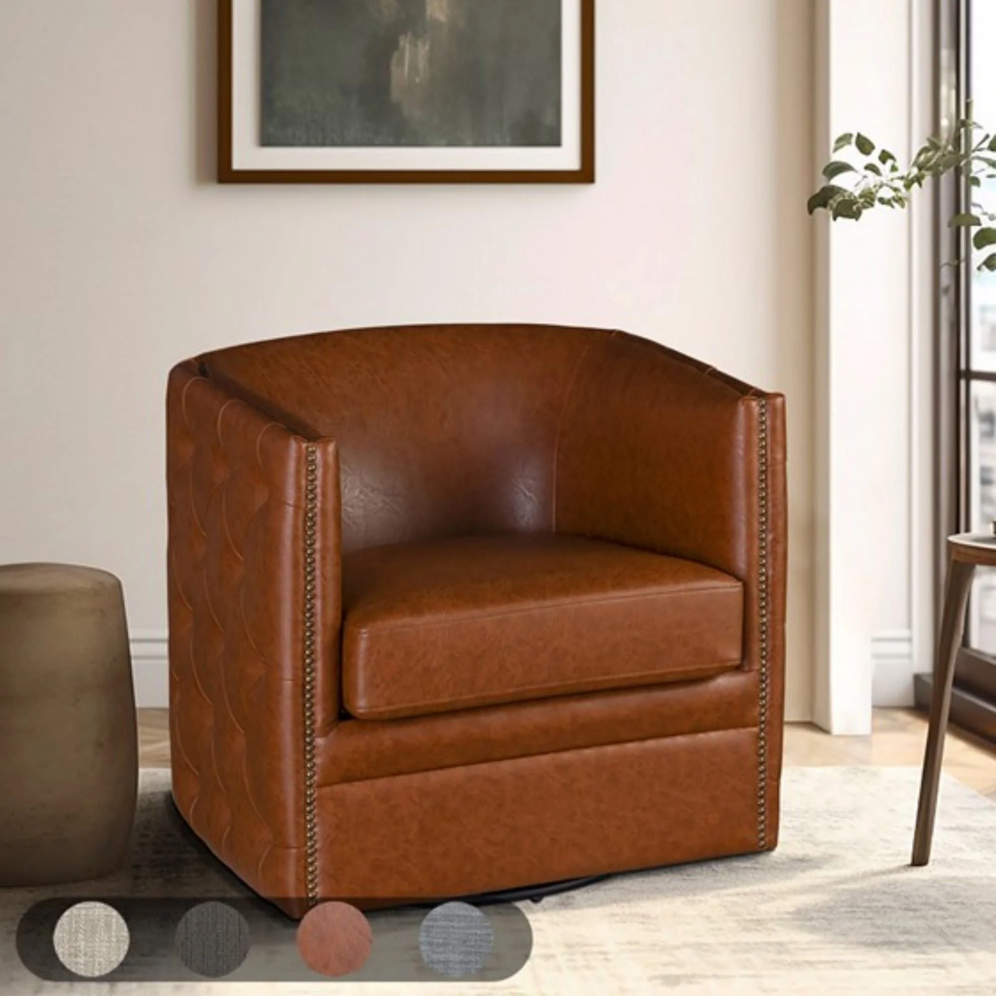 Swivel Chair With Tufted Barrel Design And Nailhead Accents - Image 3