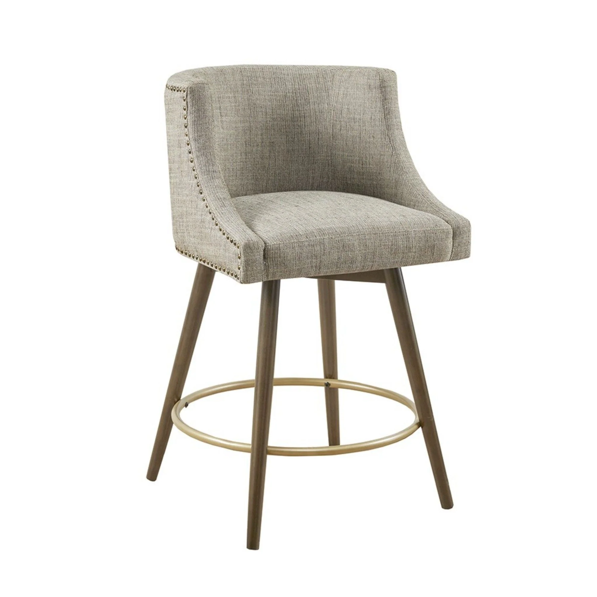 Swivel Counter Stool With Antique Bronze Detailing - Beige Multi - Image 2