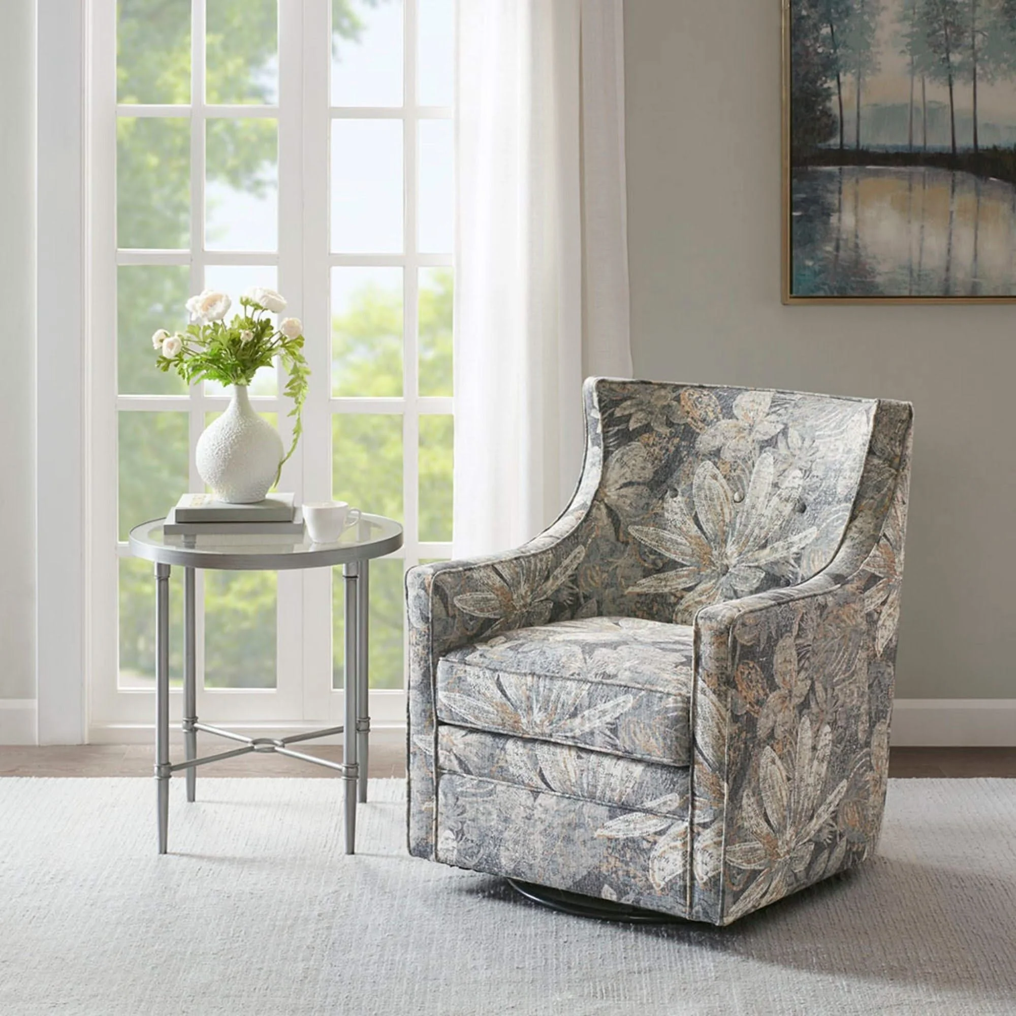 Swivel Glider Chair With Upholstery And Metal Base - Multicolor - Image 4