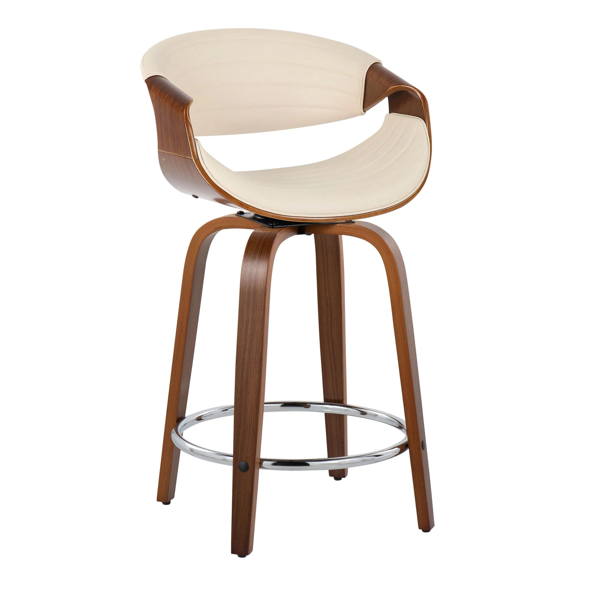 Symphony - Mid-Century Modern Fixed Height Counter Stool With Swivel And Round Footrest (Set of 2) - Walnut / Cream - Image 2