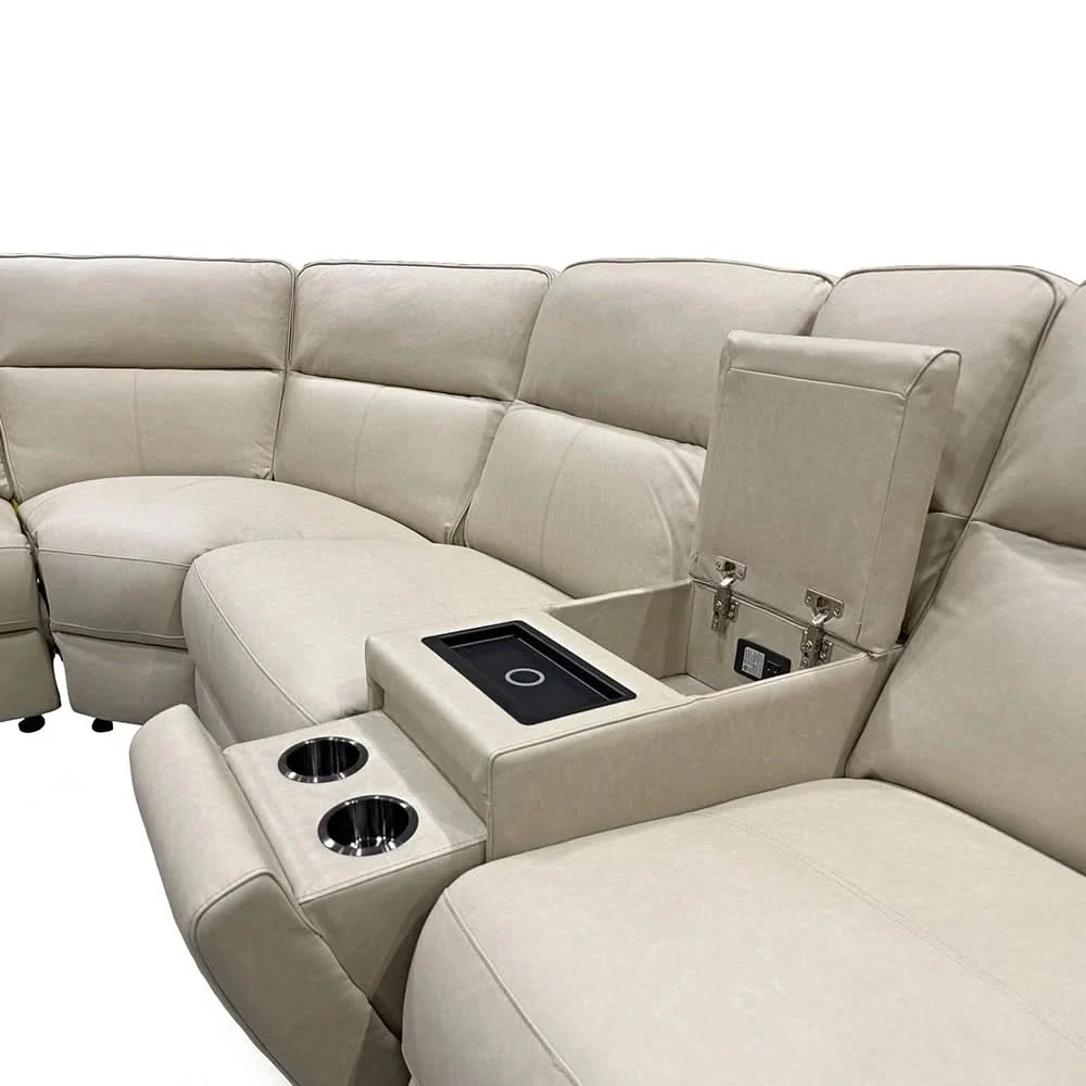 Syracuse Grey 5PC Leather Power Reclining Sectional with Console & Deep Comfort Seating - Image 4