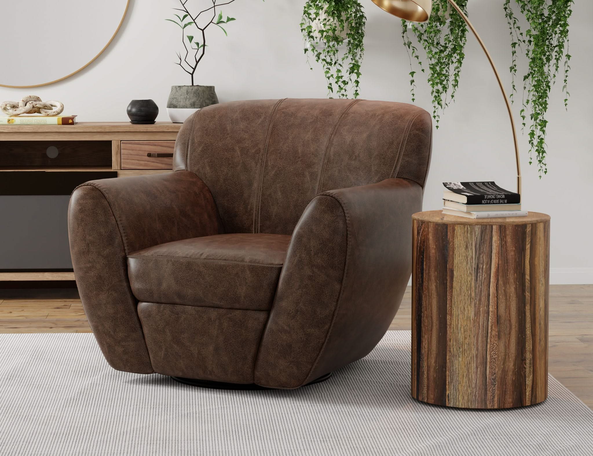 Tamesis - Swivel Accent Chair Armchair - Chocolate Brown - Image 2