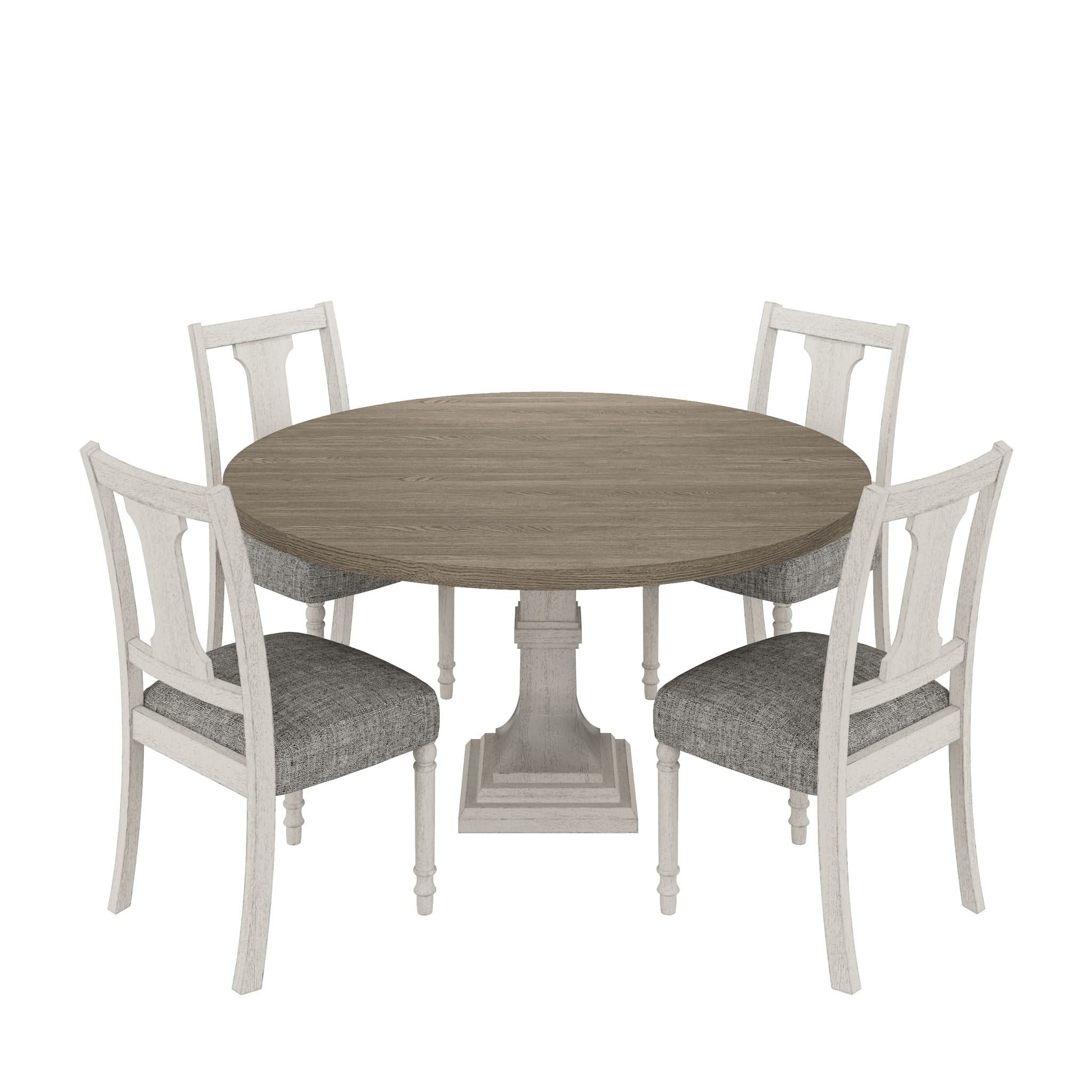 Tannen - Round 5 Piece Dining Table (Set of 5) - White And Gray - Image 3