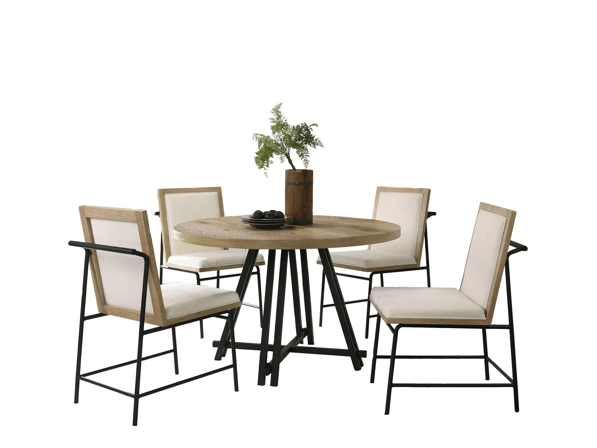 Tate - Round Dining Table With Cream Color Upholstered Chairs (Set of 5) - Oak Finish - Image 3