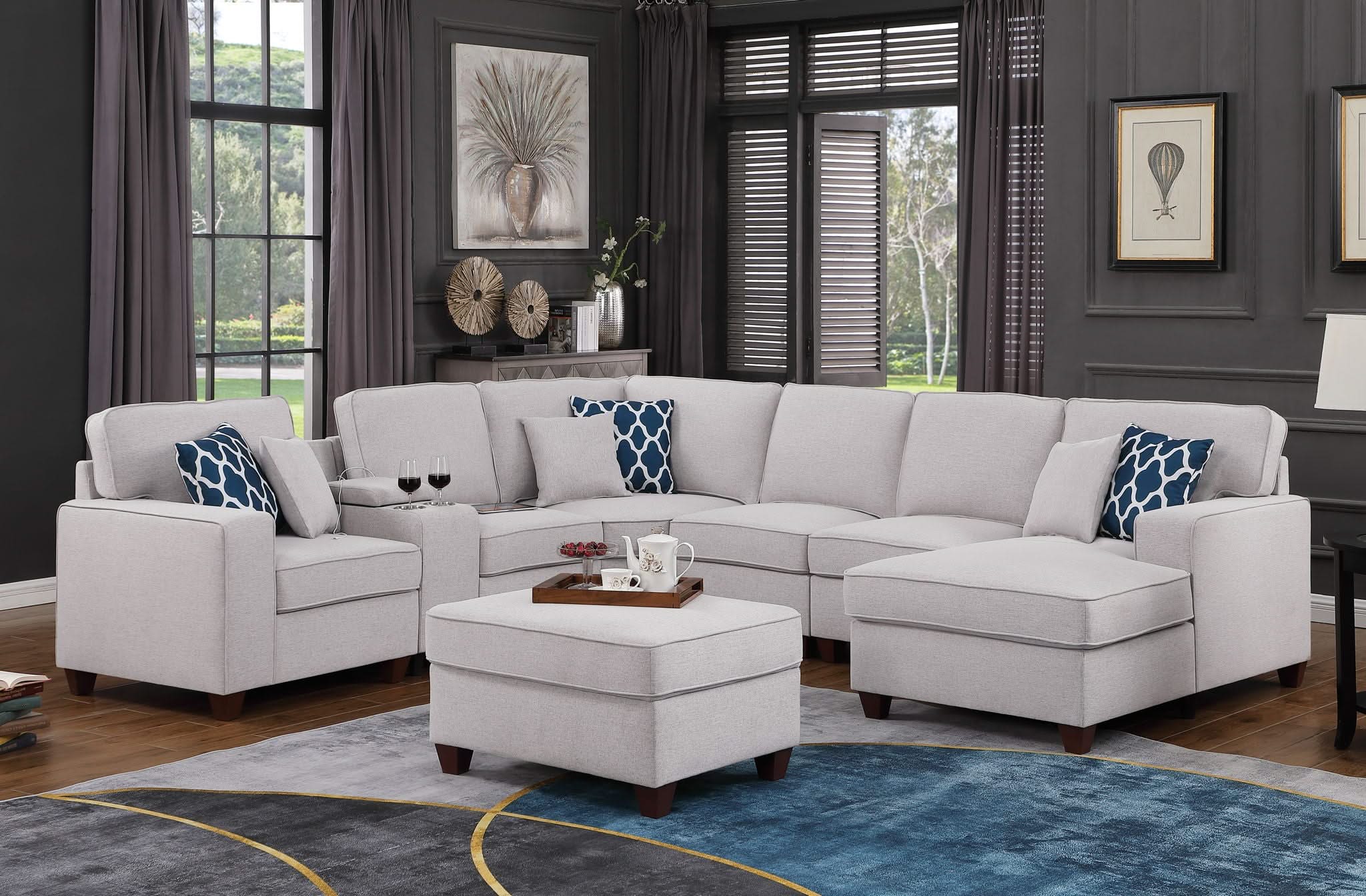 Tina - 8 Piece Upholstered Sectional With Ottoman - Image 2