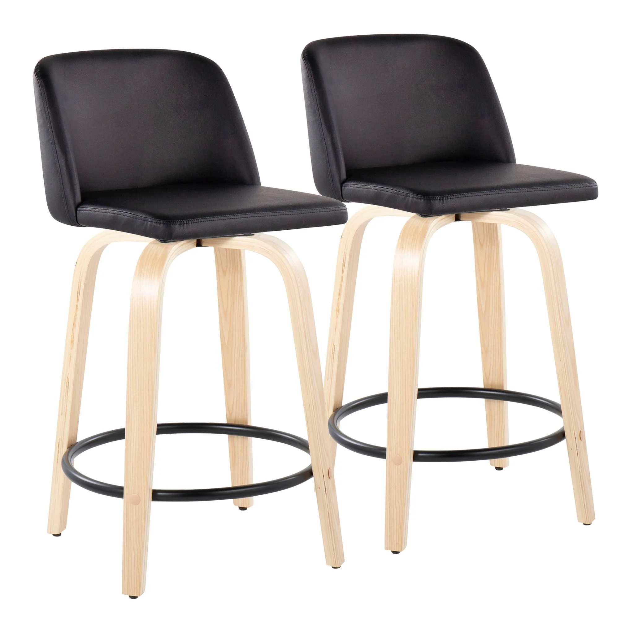 Toriano - Contemporary, Fixed Height Counter Stool With Swivel And Round Footrest (Set of 2) - Image 2