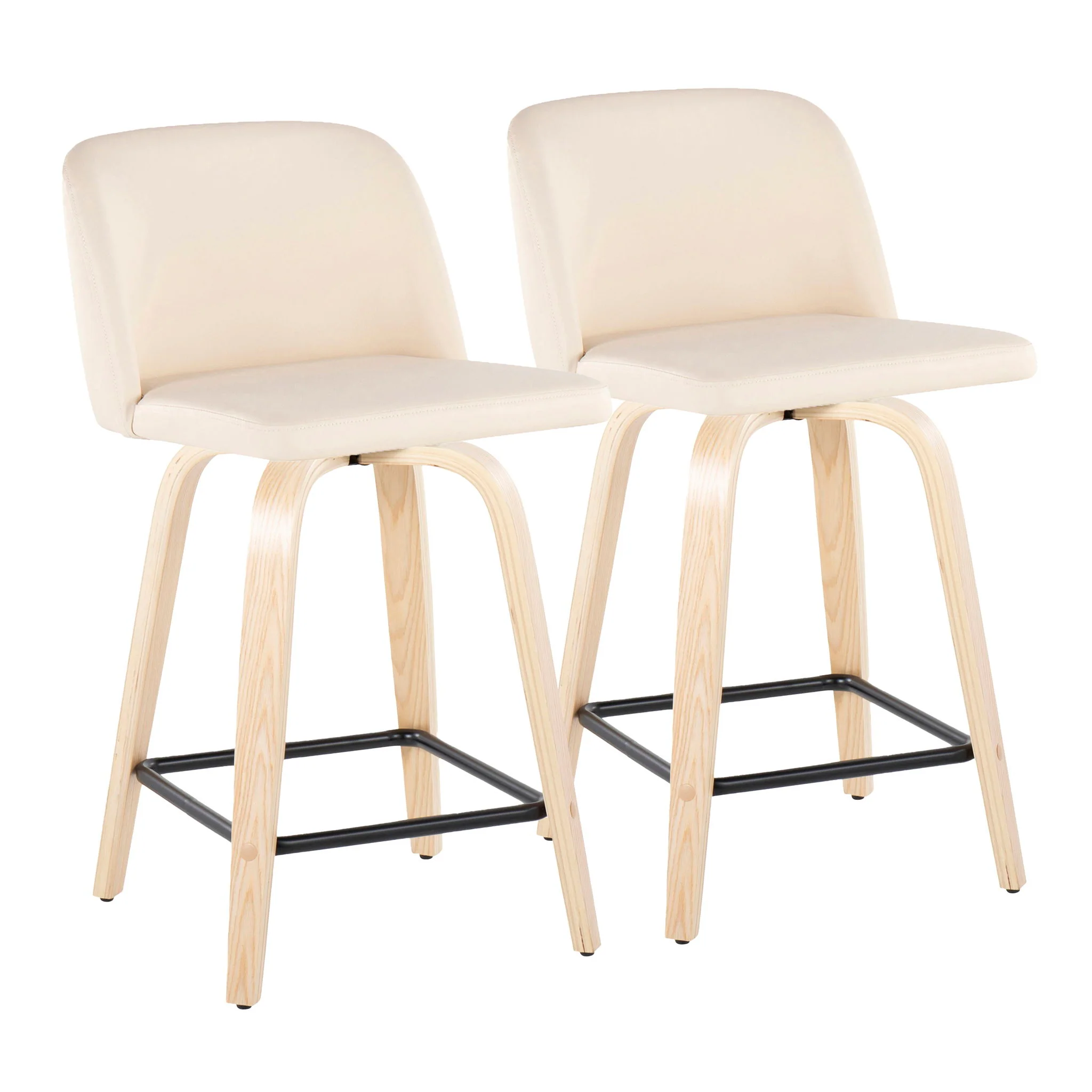 Toriano - Contemporary Modern Design Fixed Height Counter Stool With Swivel With Square Footrest (Set of 2) - Image 3
