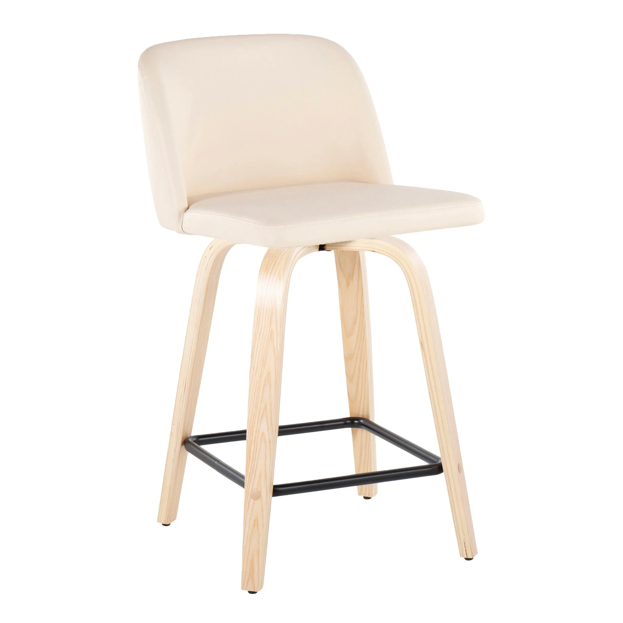 Toriano - Contemporary Modern Design Fixed Height Counter Stool With Swivel With Square Footrest (Set of 2) - Image 7