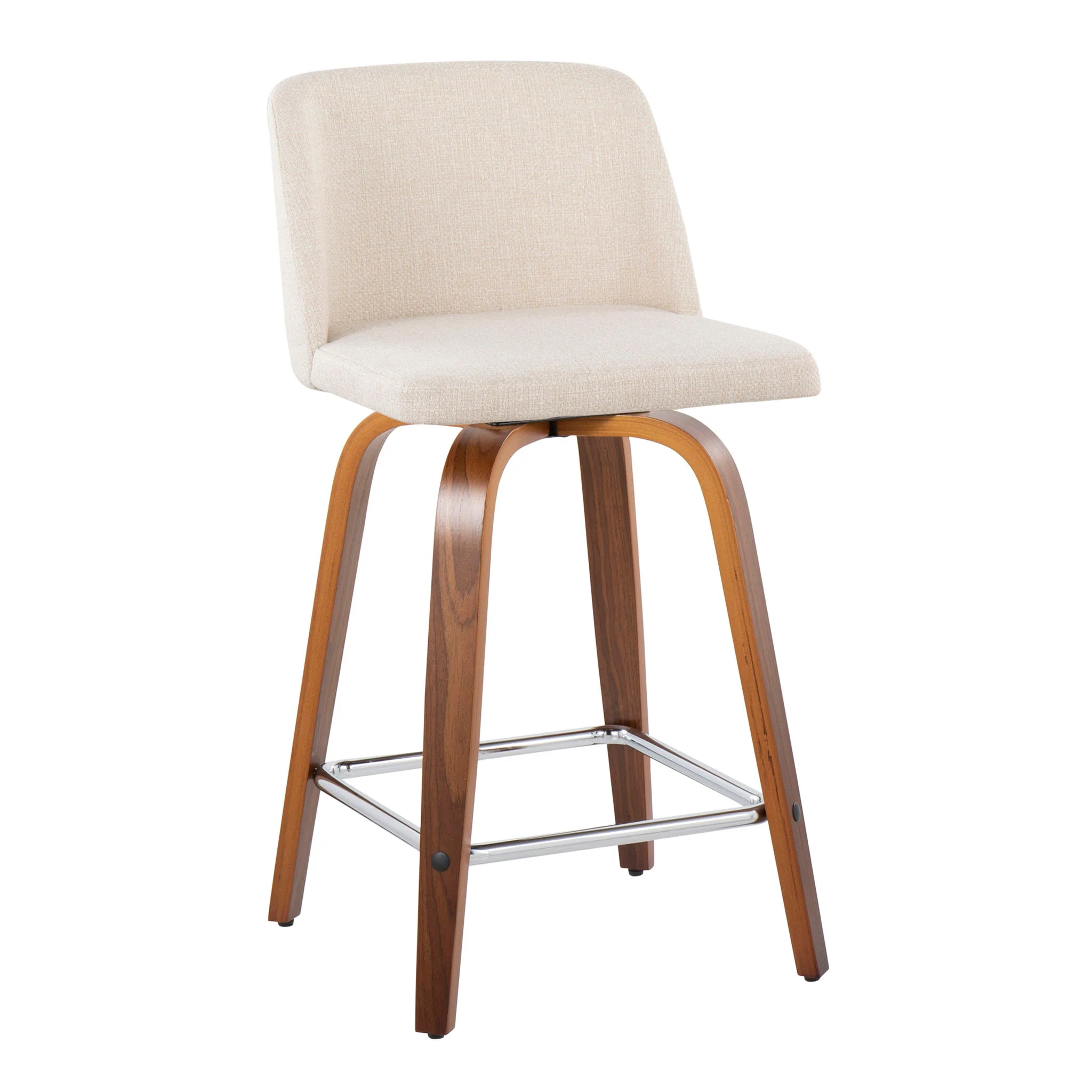 Toriano - Mid Century Modern Fixed Height Counter Stool With Swivel And Square Footrest (Set of 2) - Image 6