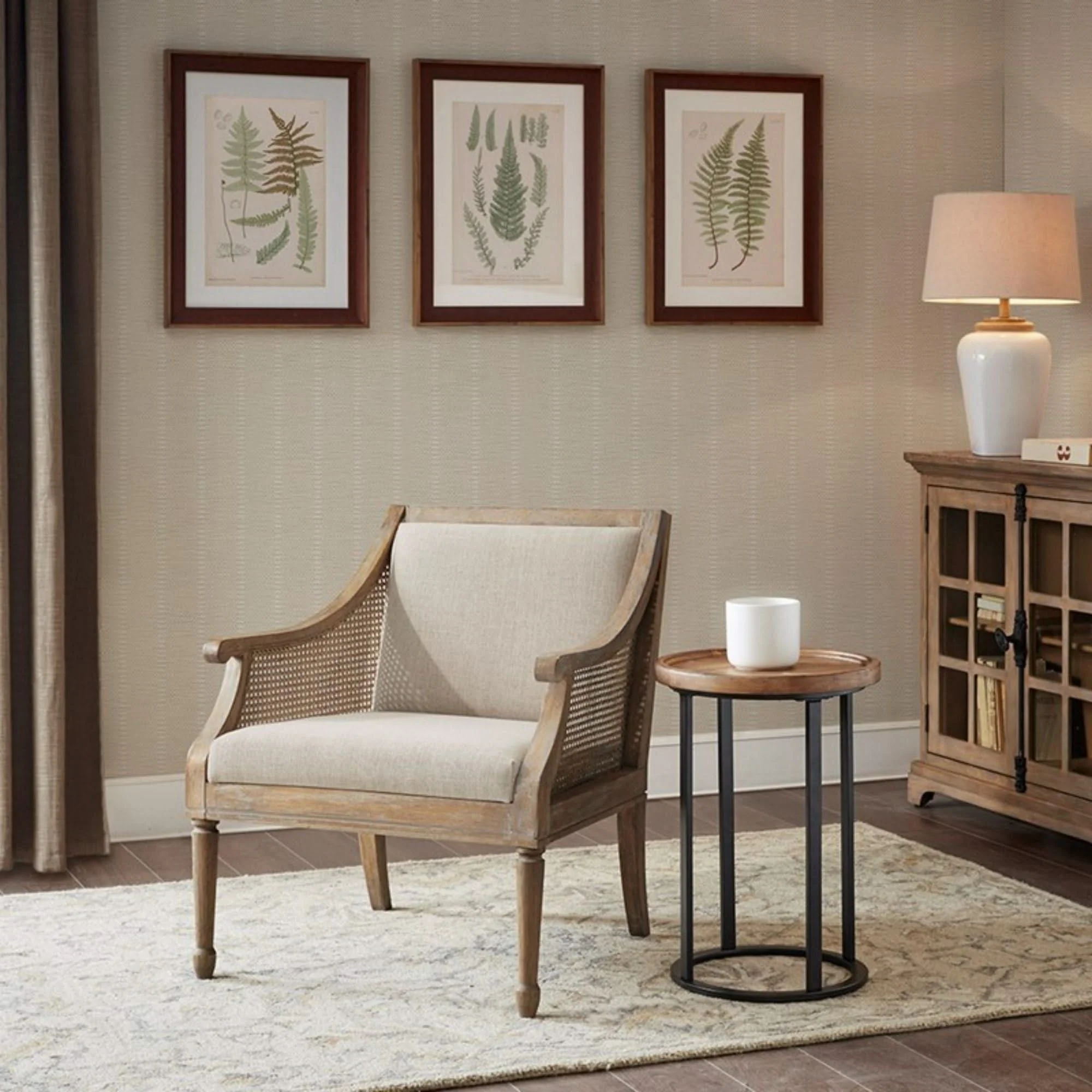 Transitional Cane Accent Armchair And Back Cushion - Natural - Image 2