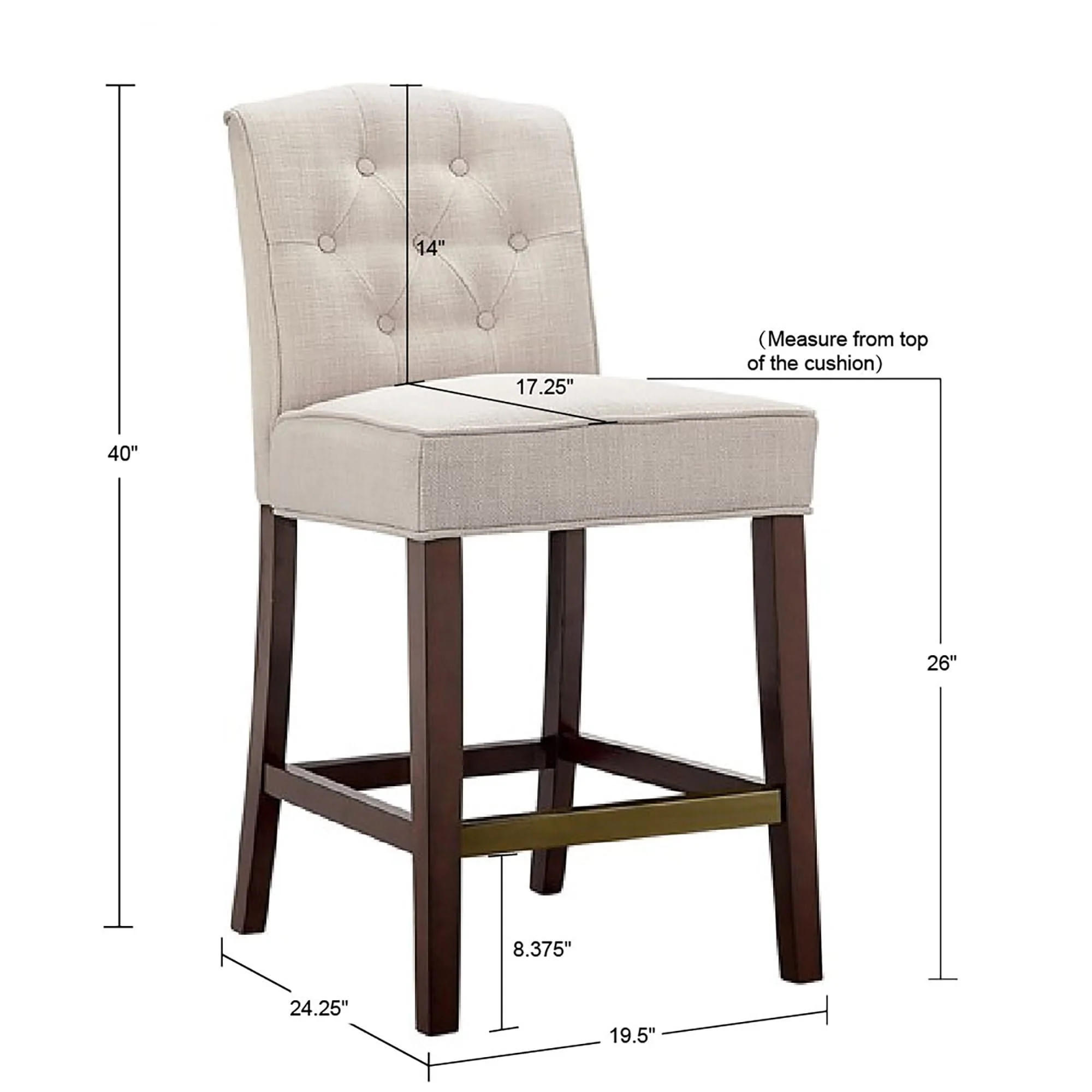 Tufted Counter Stool With Button Tufted Back - Tan - Image 3
