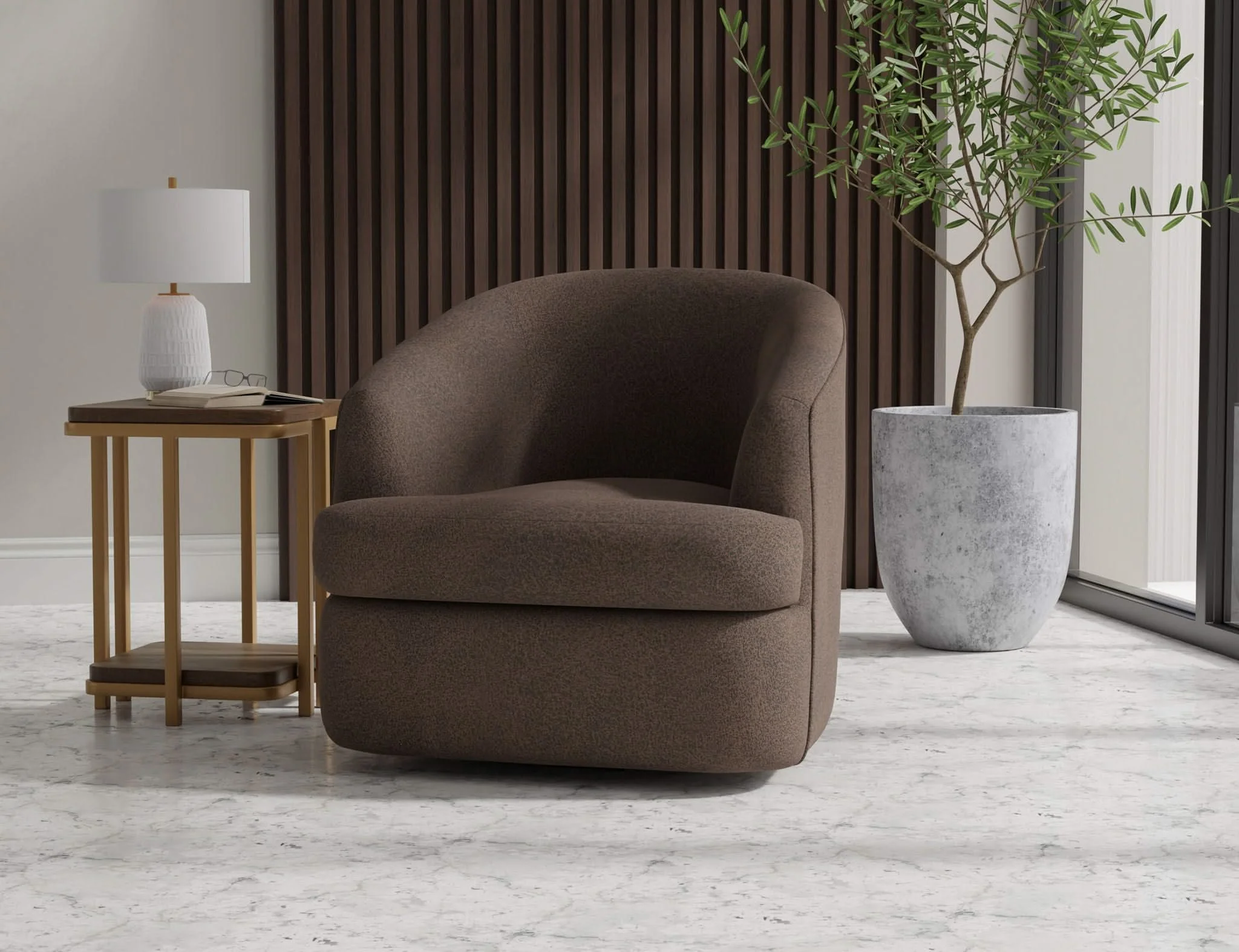 Tumbi - 360 Degree Swivel Accent Chair - Chocolate Brown - Image 3