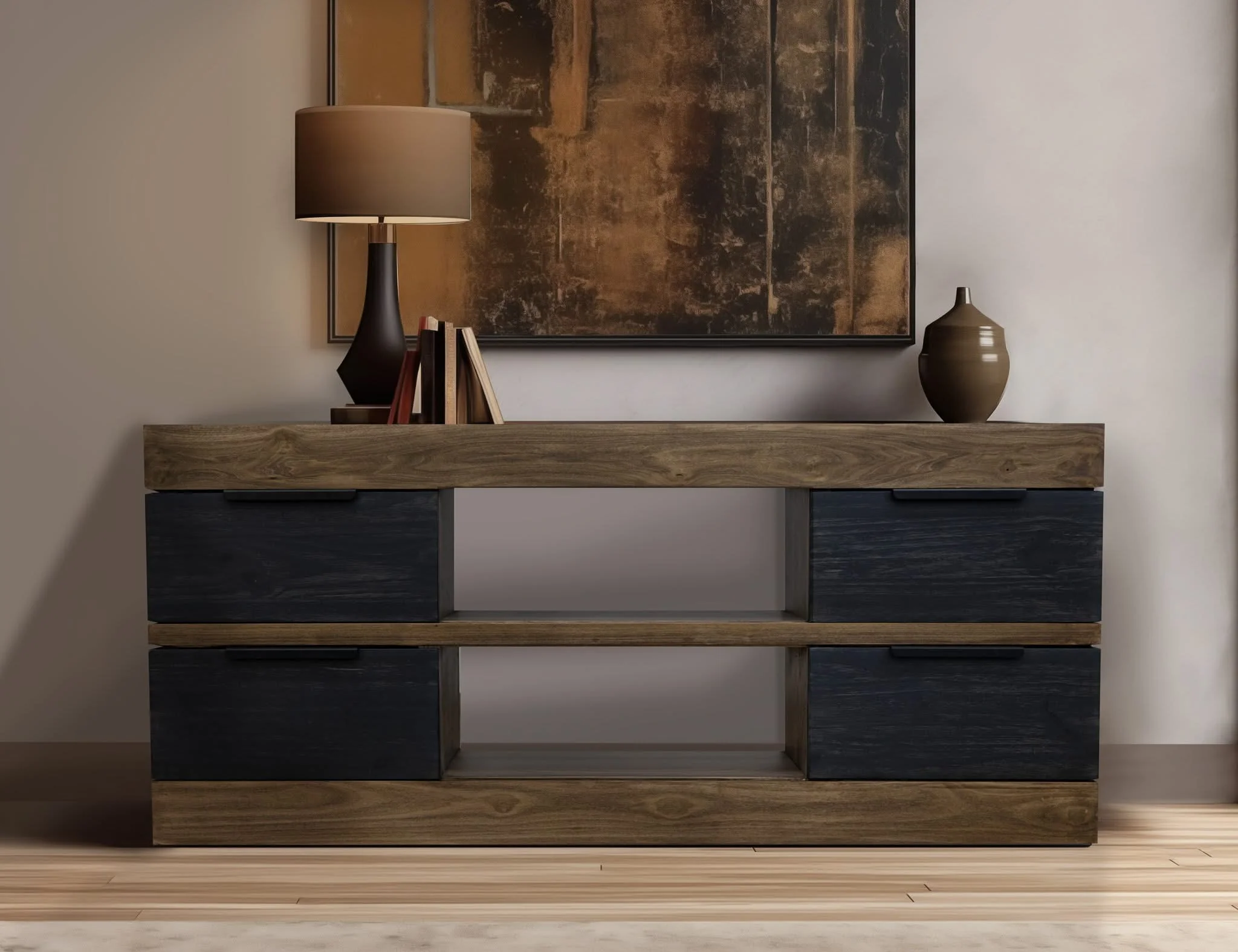 Tuxedo - TV Stand - Satin Black / Brown - Image 4