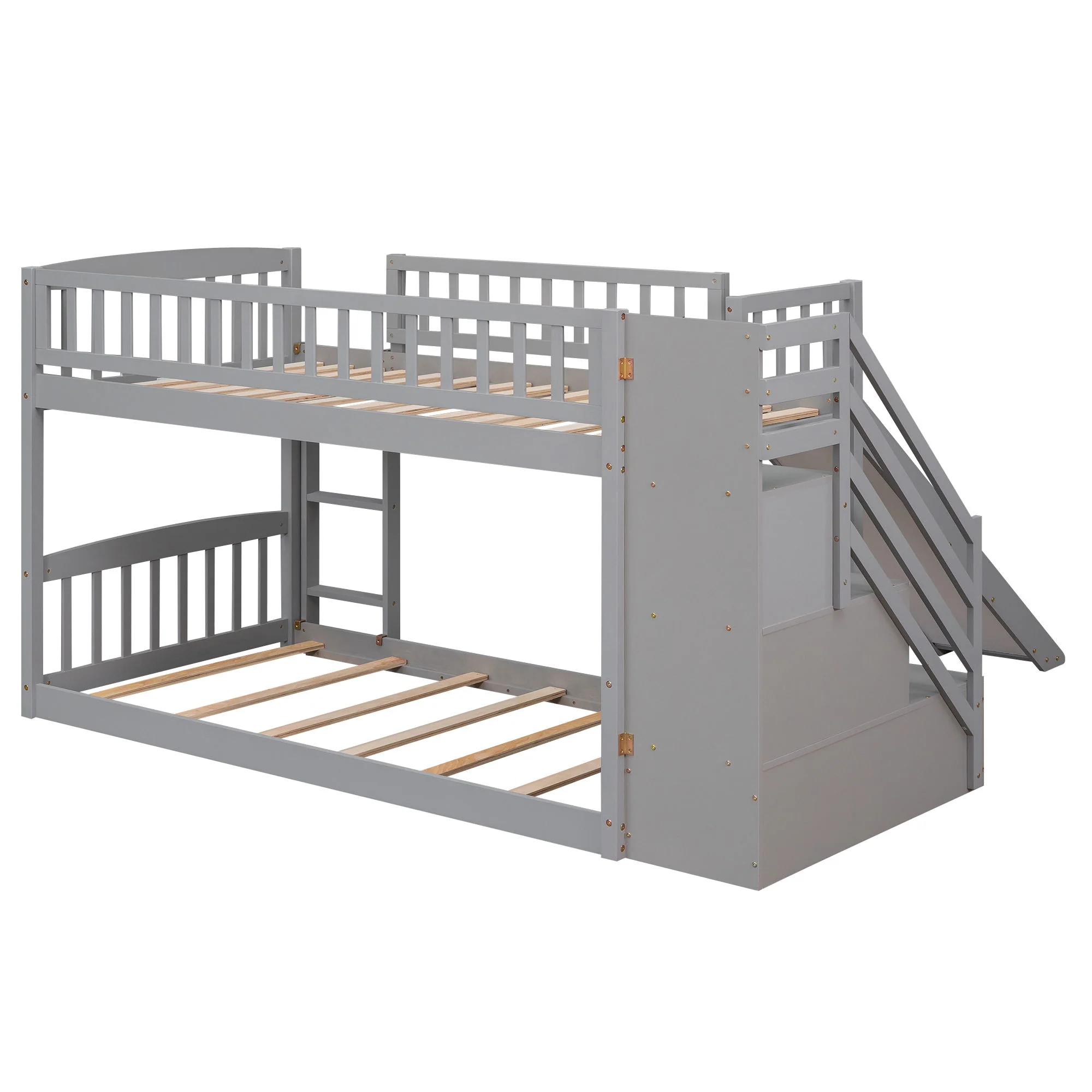 Twin Over Twin Bunk Stairway Bed With 2 Drawers And Slide - Gray - Image 2