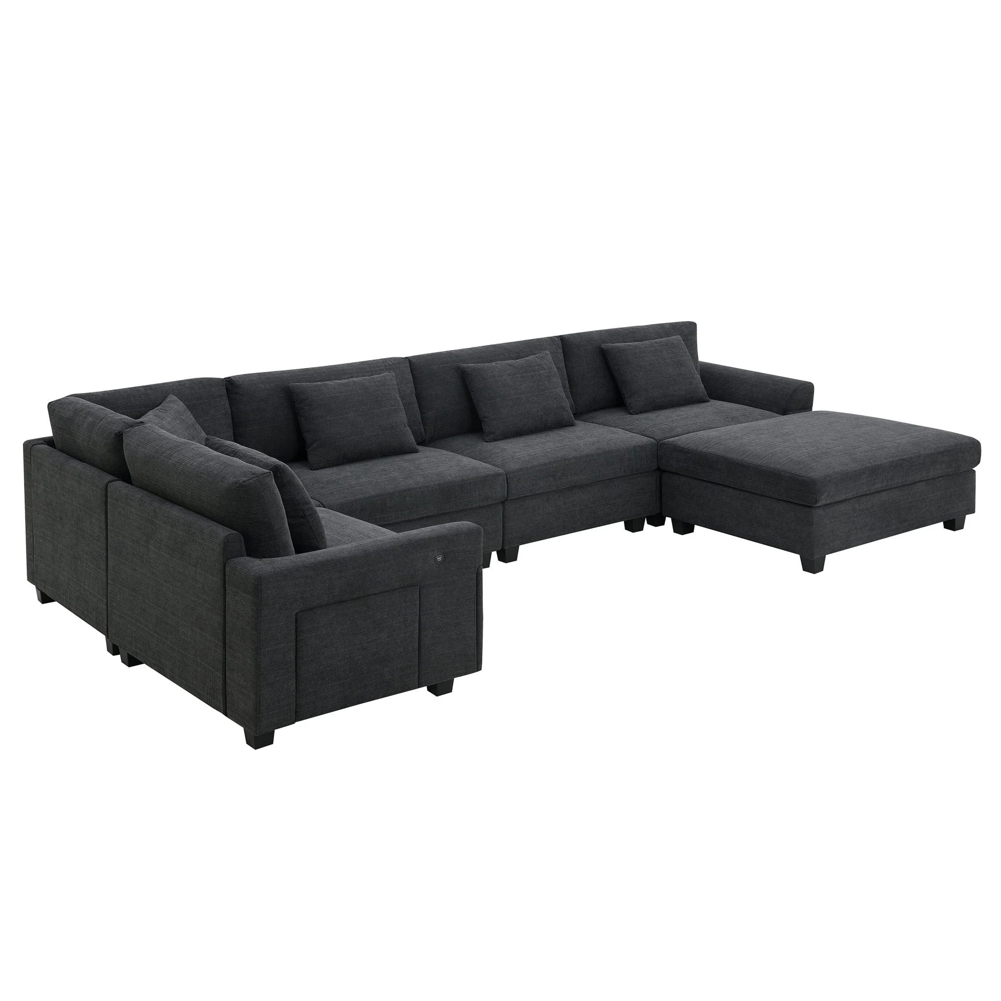 U Shaped Sectional Sofa 6 Seat Couch Set With Oversized Ottoman, Hidden Armrest Storage And Cup Holders USB Charging Ports Wide Seat Sofa - Image 2