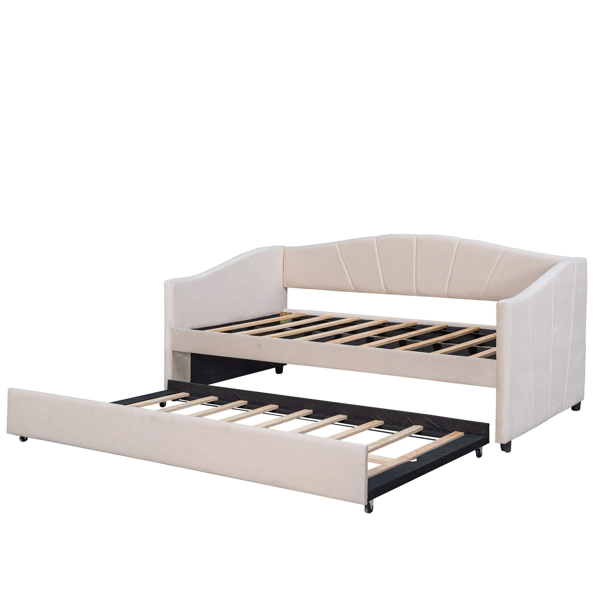 Upholstered Daybed Sofa Bed With Trundle Bed And Wood Slat - Image 10