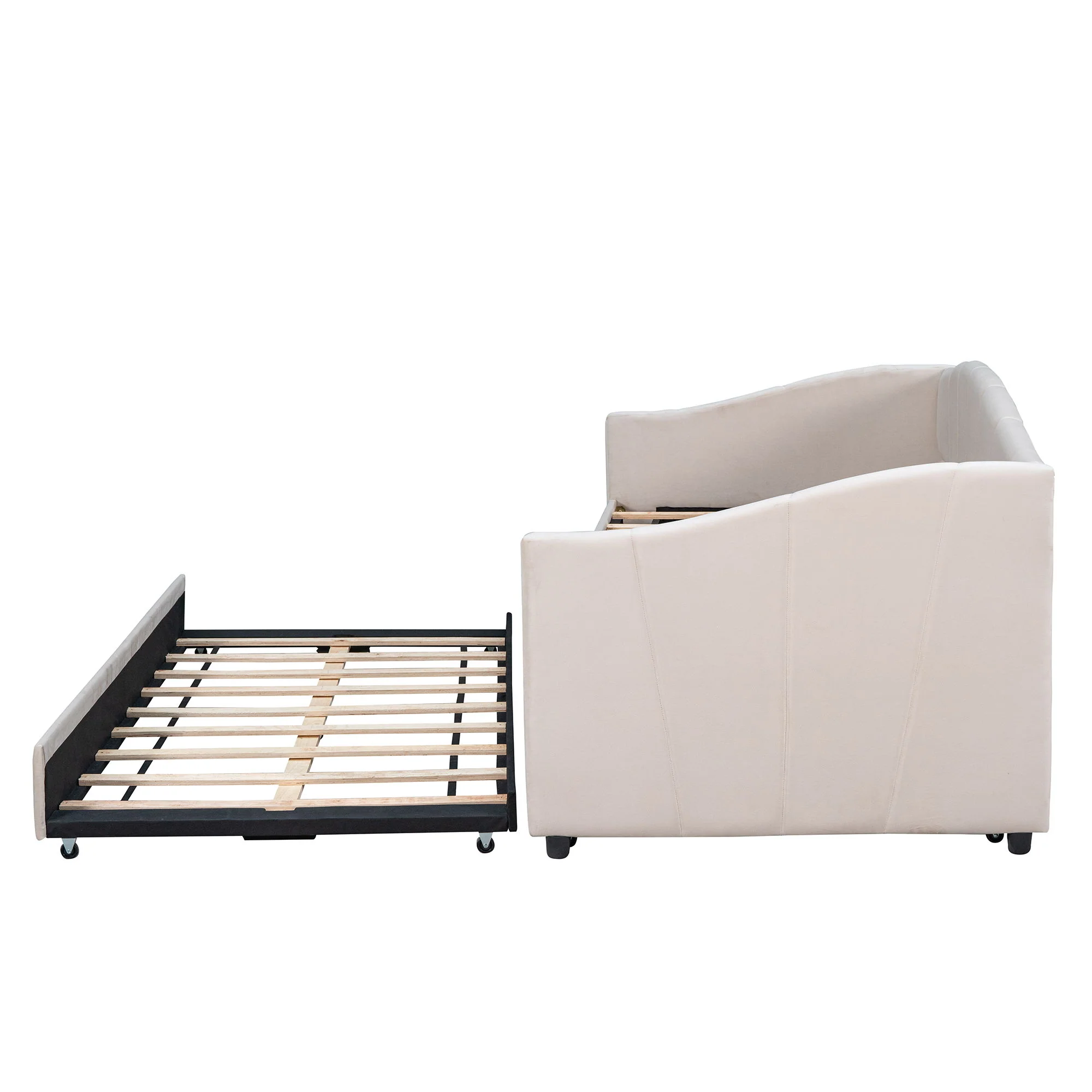 Upholstered Daybed Sofa Bed With Trundle Bed And Wood Slat - Image 11