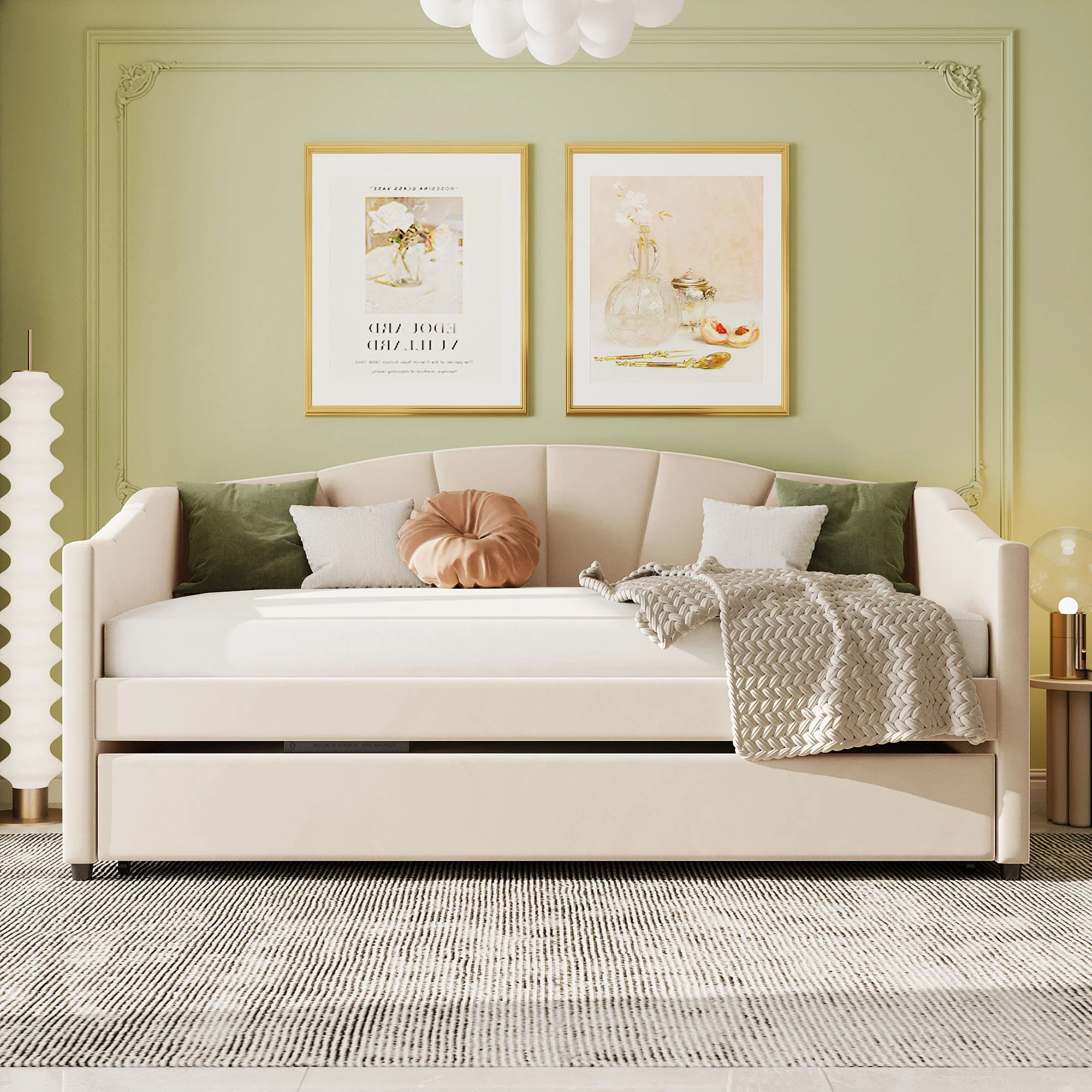 Upholstered Daybed Sofa Bed With Trundle Bed And Wood Slat - Image 12