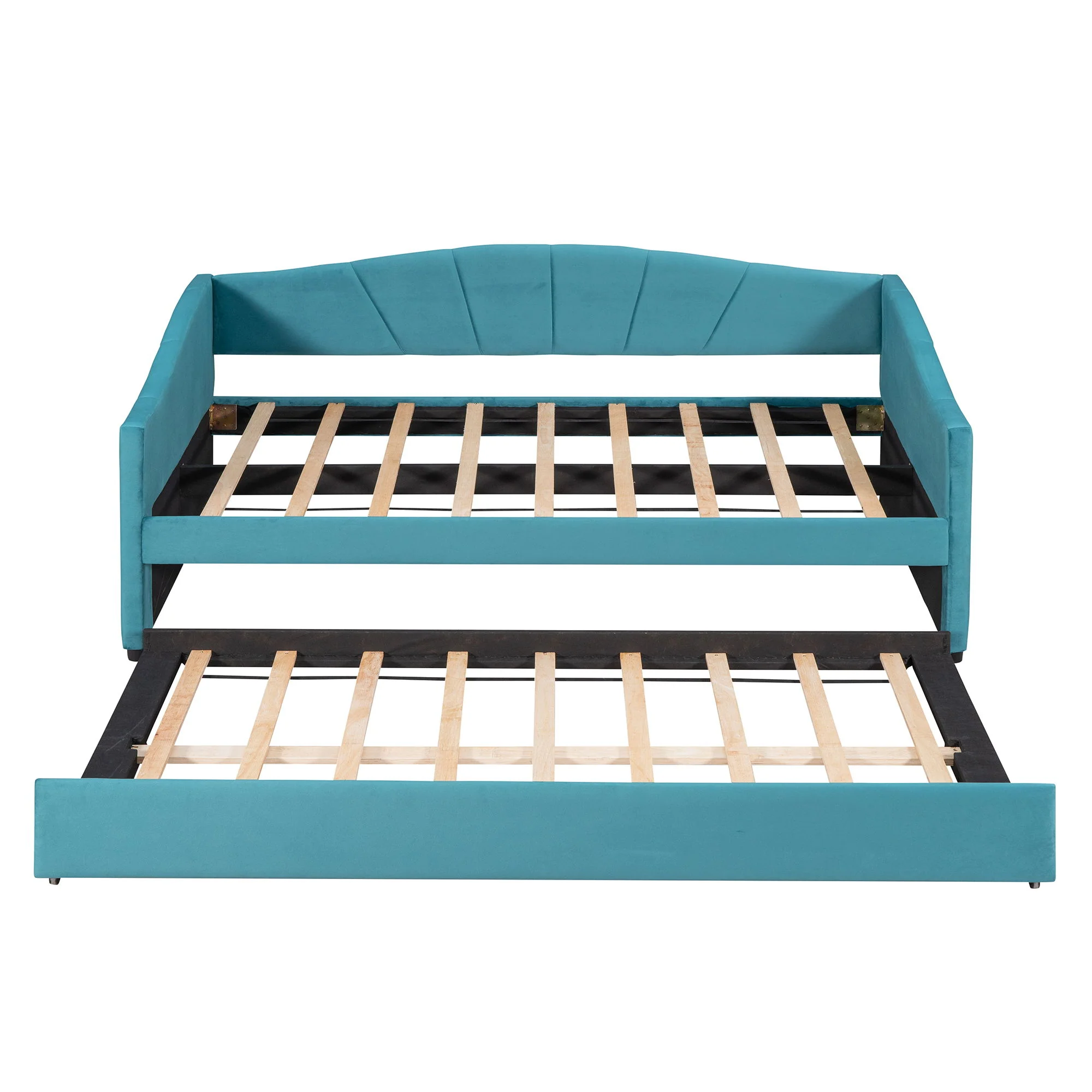 Upholstered Daybed Sofa Bed With Trundle Bed And Wood Slat - Image 8