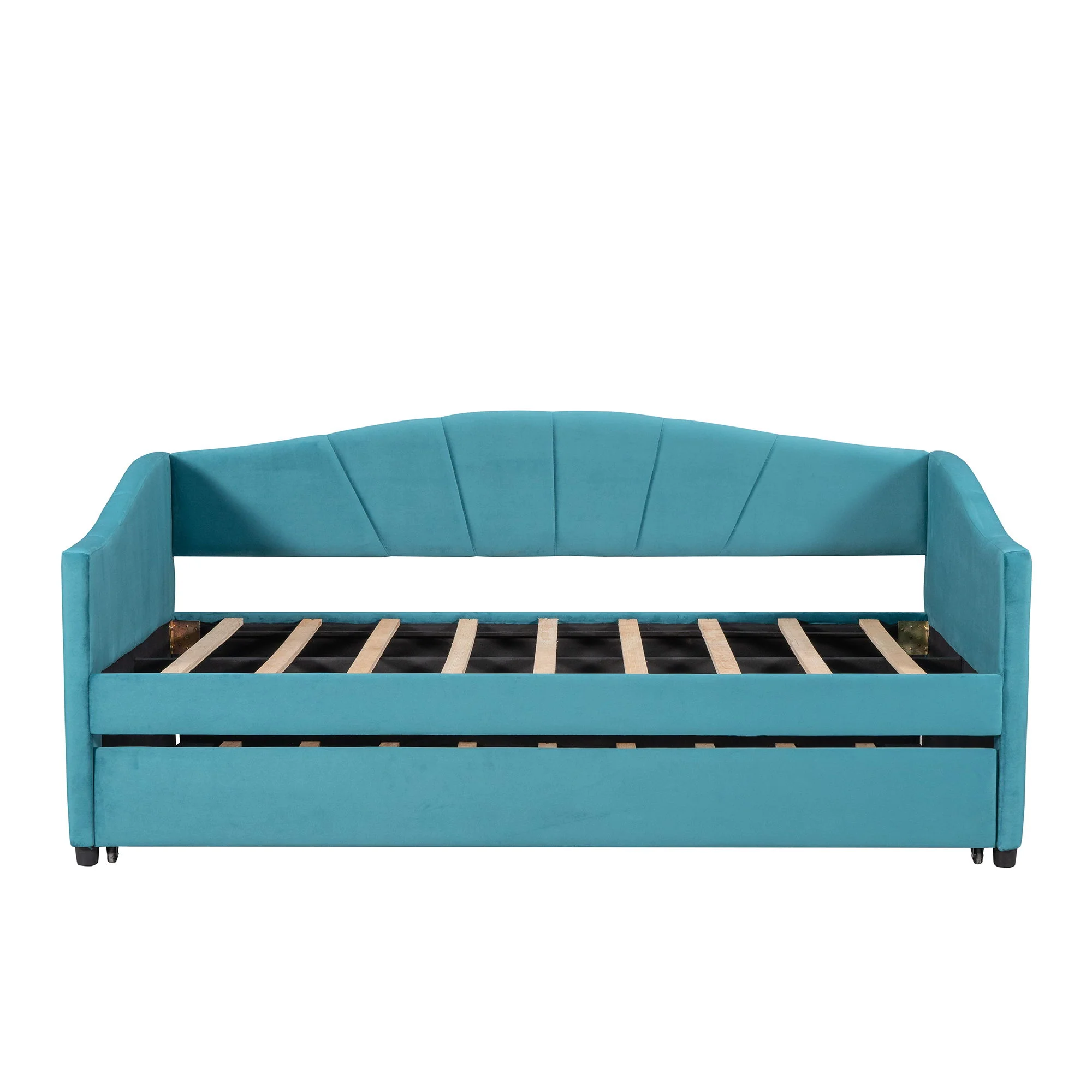 Upholstered Daybed Sofa Bed With Trundle Bed And Wood Slat - Image 9