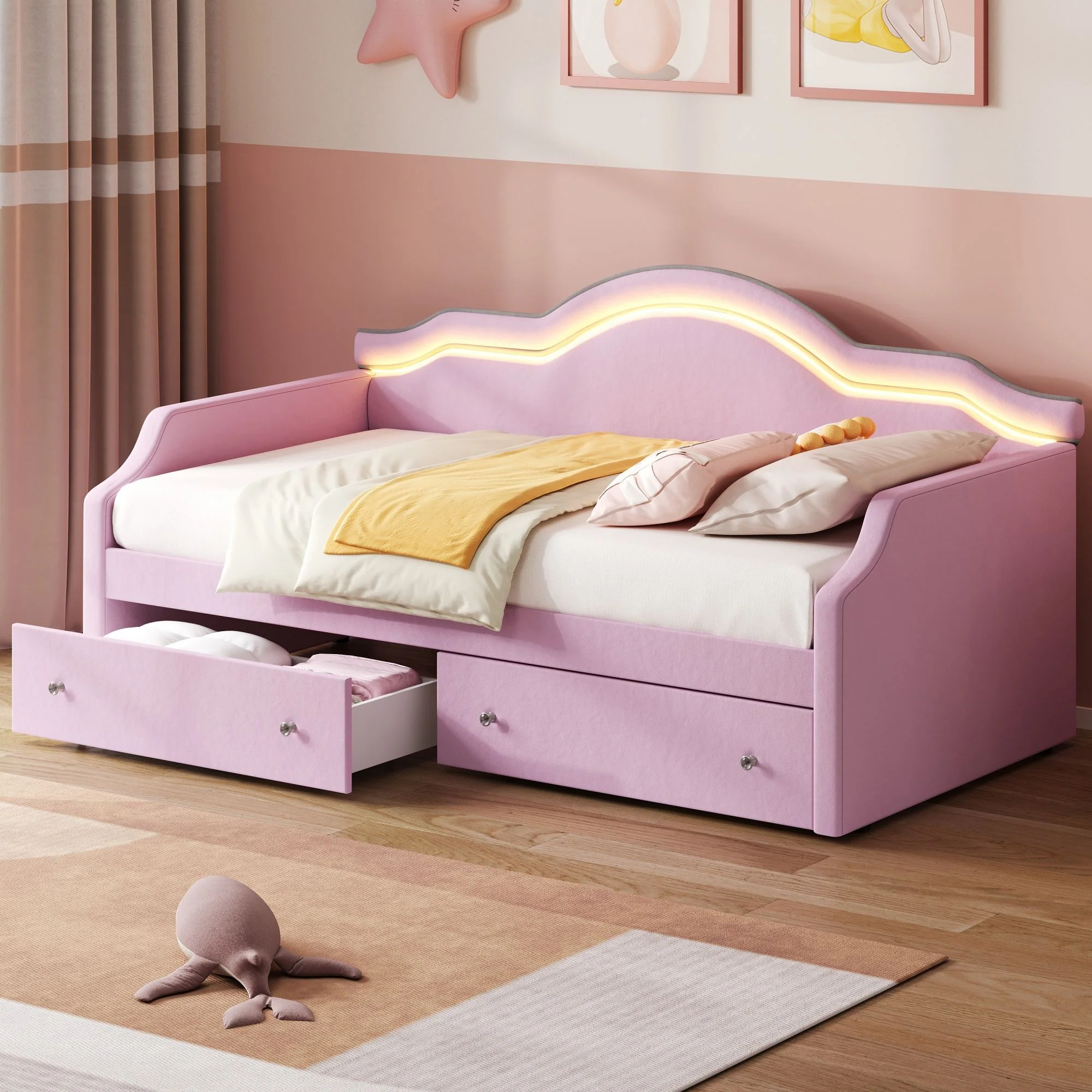 Upholstered Daybed With LED Lights And 2 Drawersme - Image 10