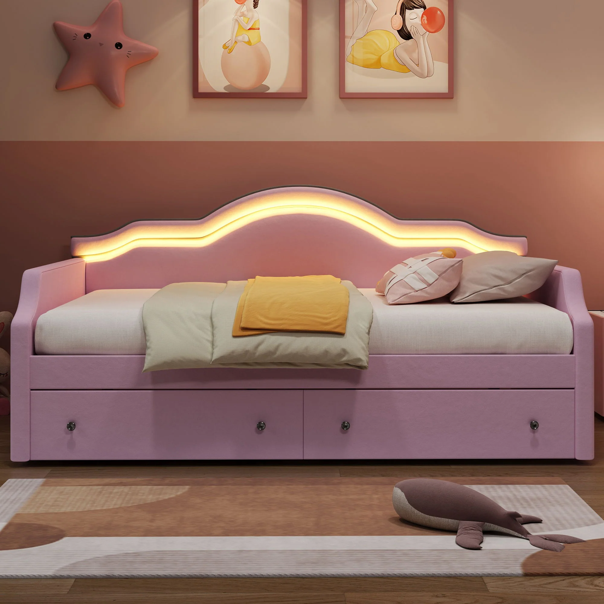 Upholstered Daybed With LED Lights And 2 Drawersme - Image 11