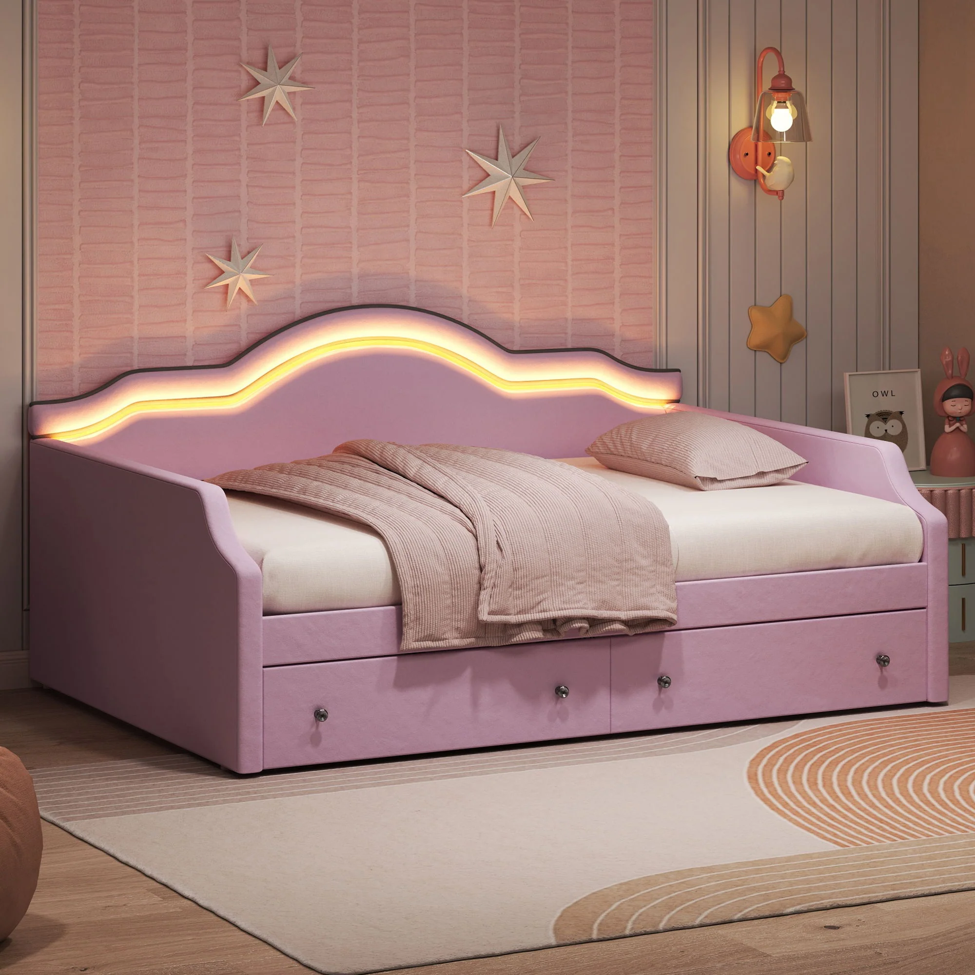 Upholstered Daybed With LED Lights And 2 Drawersme - Image 13