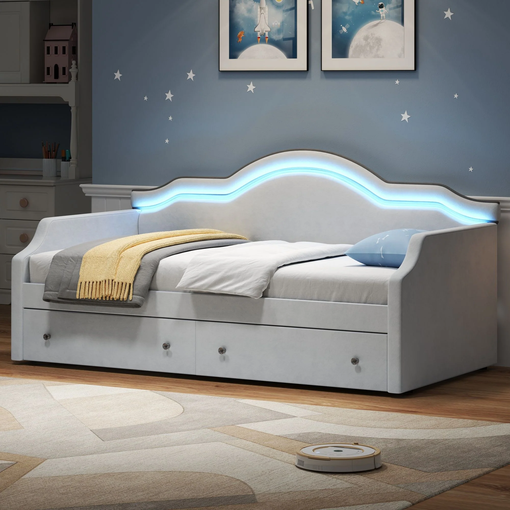 Upholstered Daybed With LED Lights And 2 Drawersme - Image 14