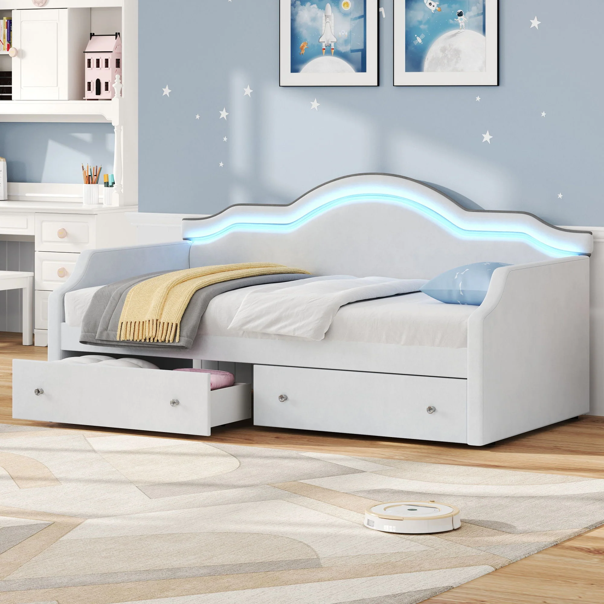 Upholstered Daybed With LED Lights And 2 Drawersme - Image 15