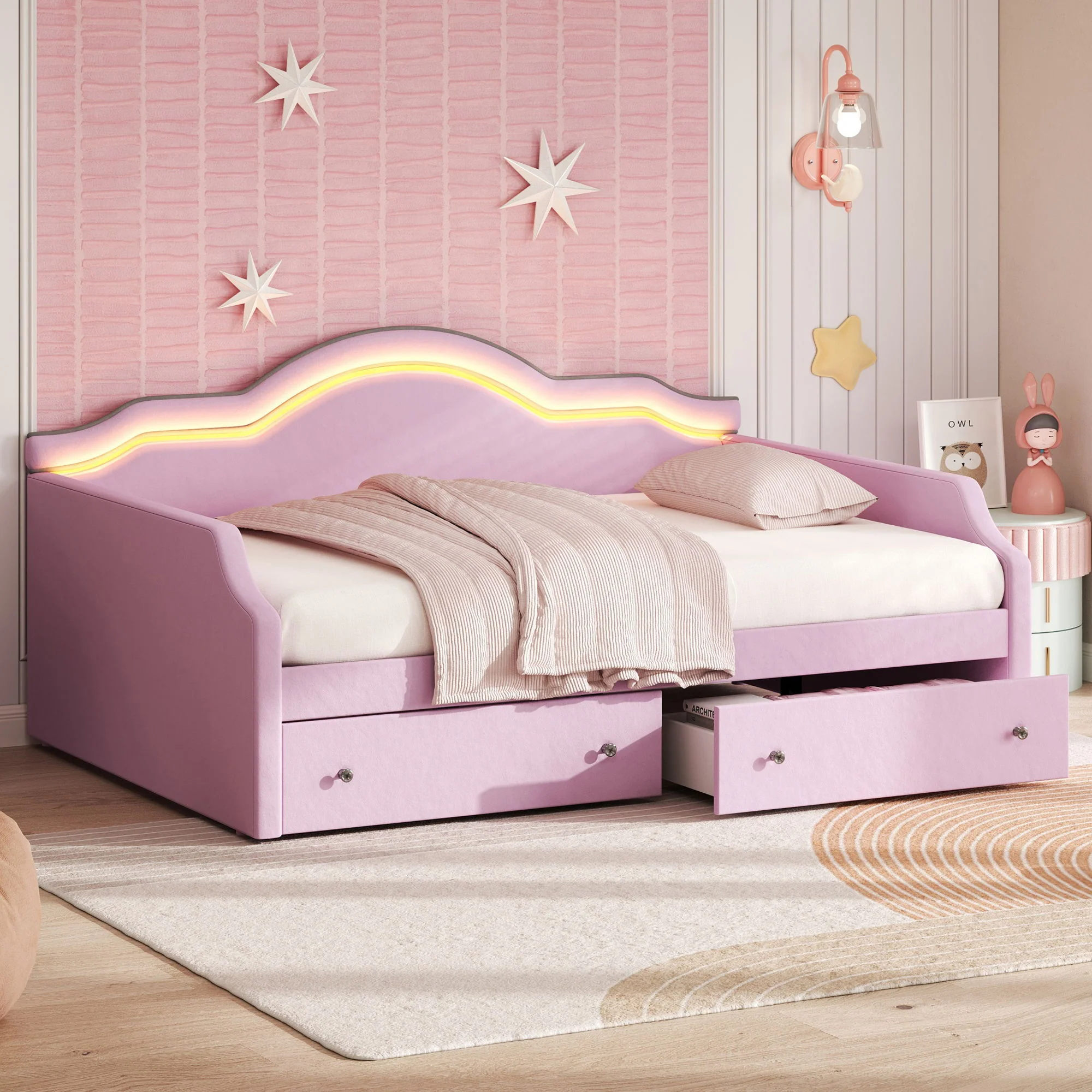 Upholstered Daybed With LED Lights And 2 Drawersme - Image 6