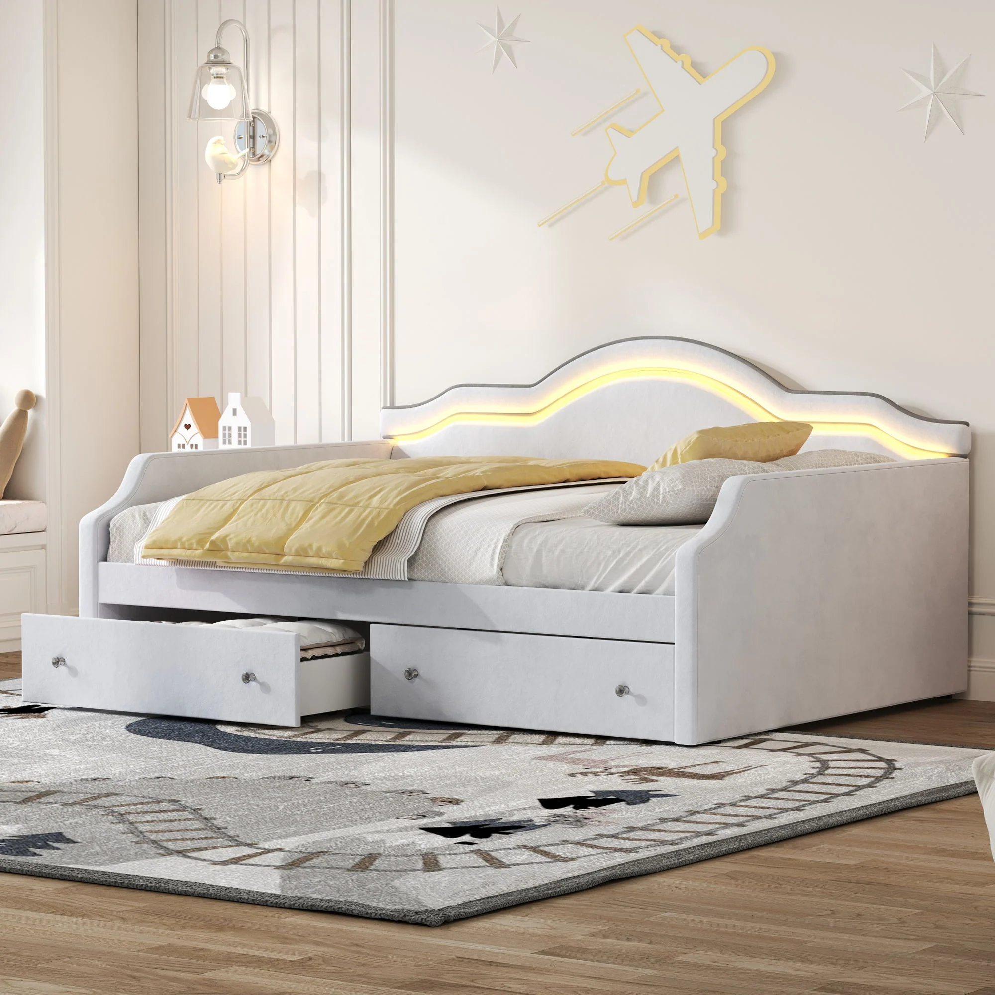 Upholstered Daybed With LED Lights And 2 Drawersme - Image 8