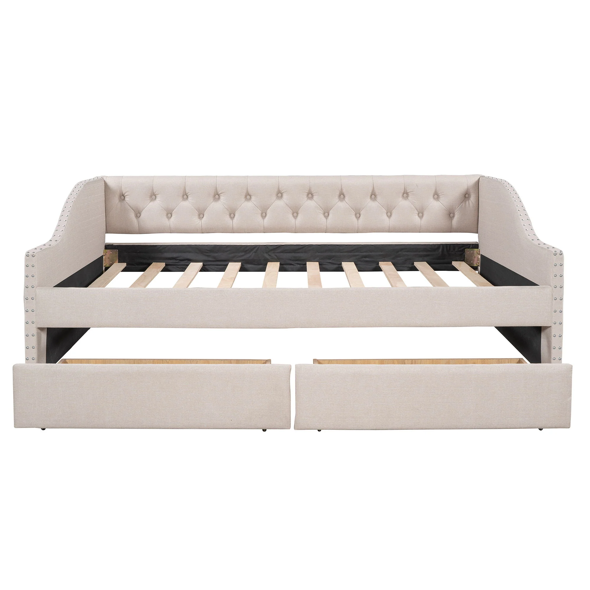 Upholstered Daybed With Two Drawers, Wood Slat Support - Image 3