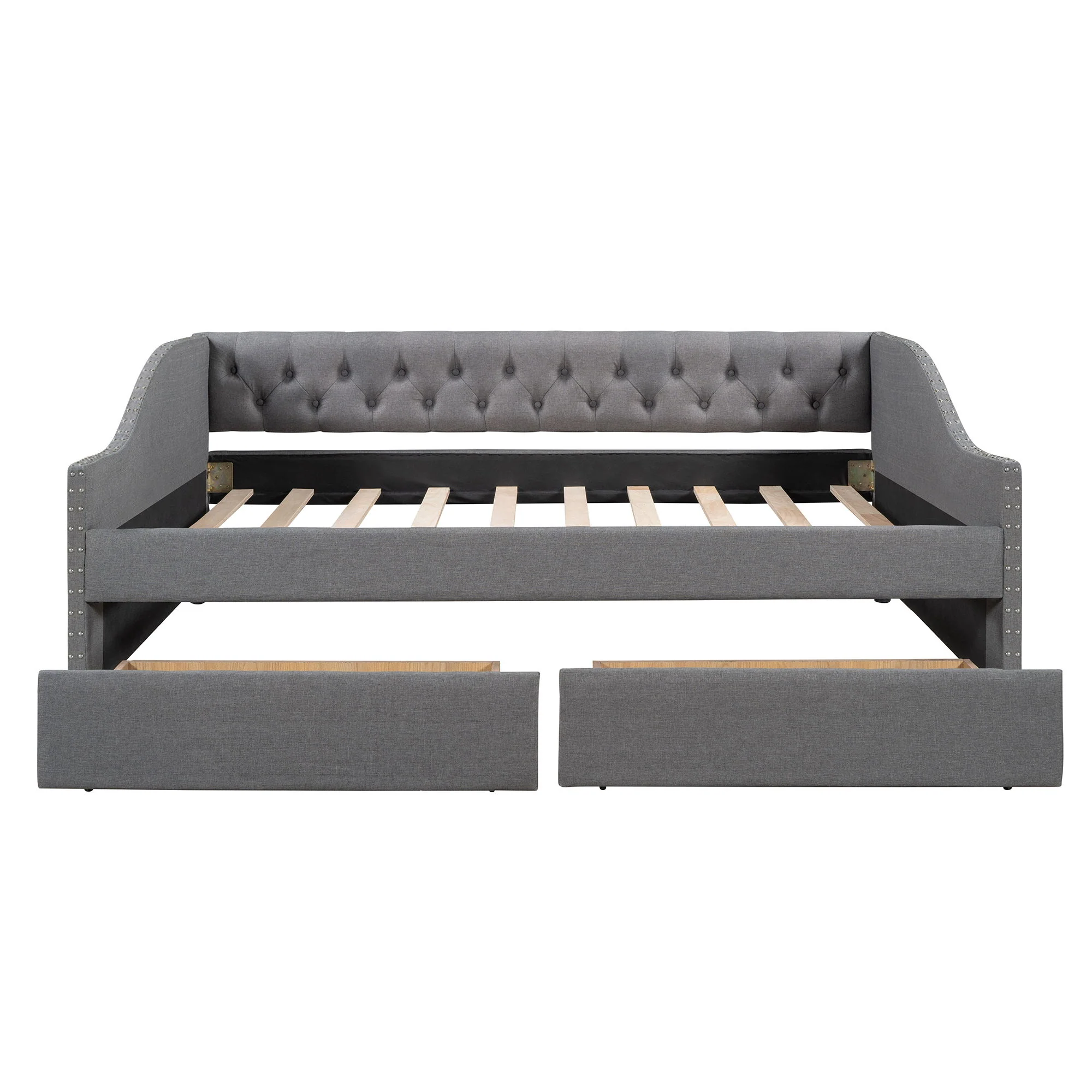 Upholstered Daybed With Two Drawers, Wood Slat Support - Image 4