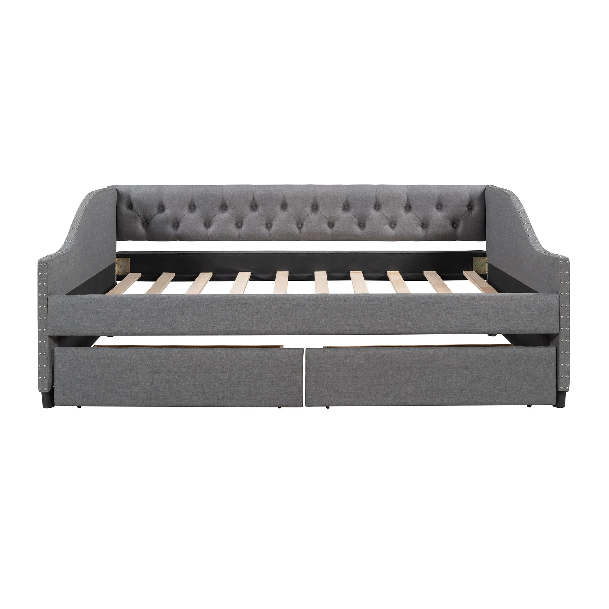 Upholstered Daybed With Two Drawers, Wood Slat Support - Image 5