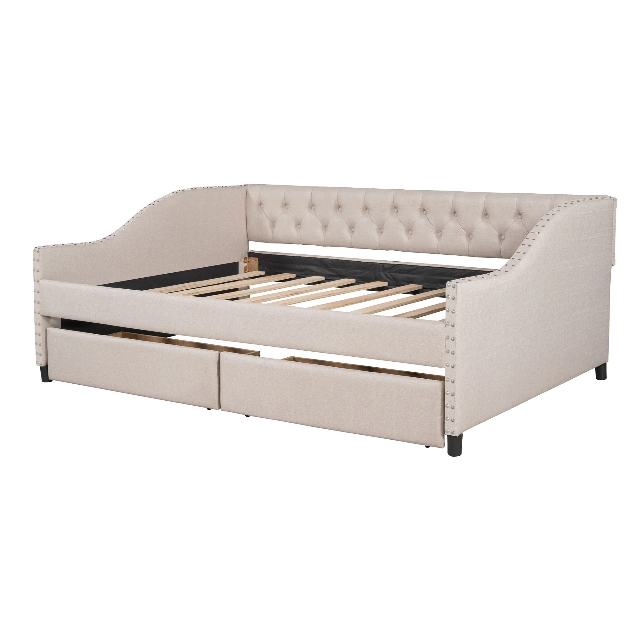 Upholstered Daybed With Two Drawers, Wood Slat Support - Image 8