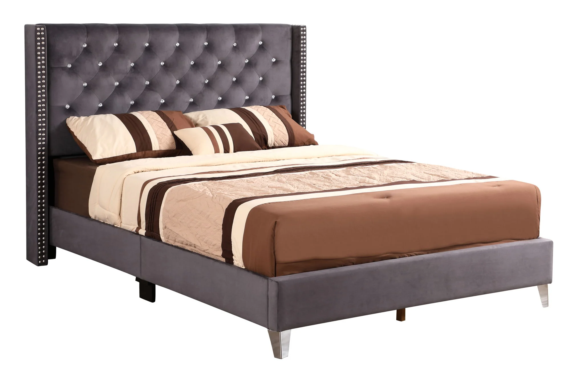 Upholstered Nailhead Trim Chic Bed - Image 11