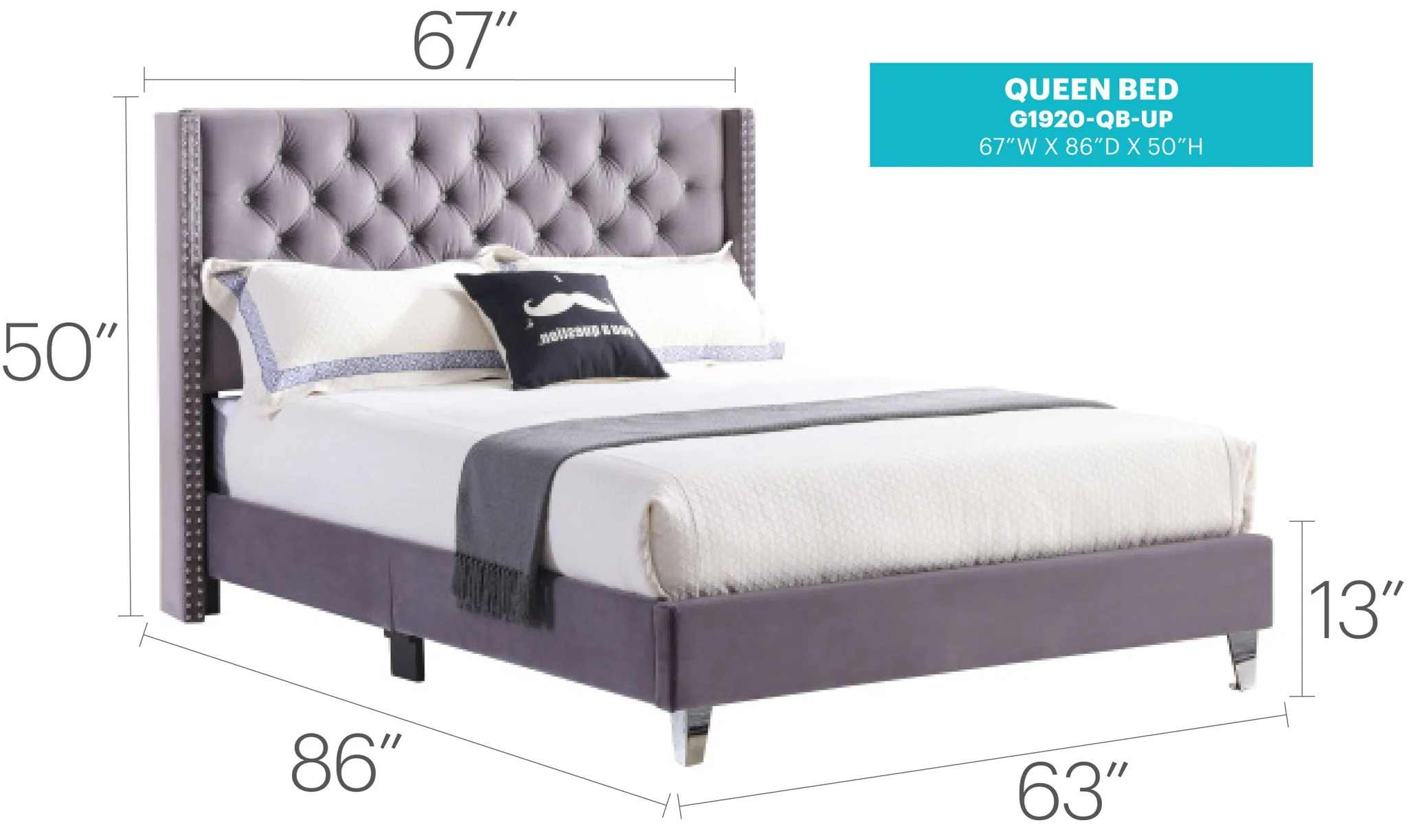 Upholstered Nailhead Trim Chic Bed - Image 12