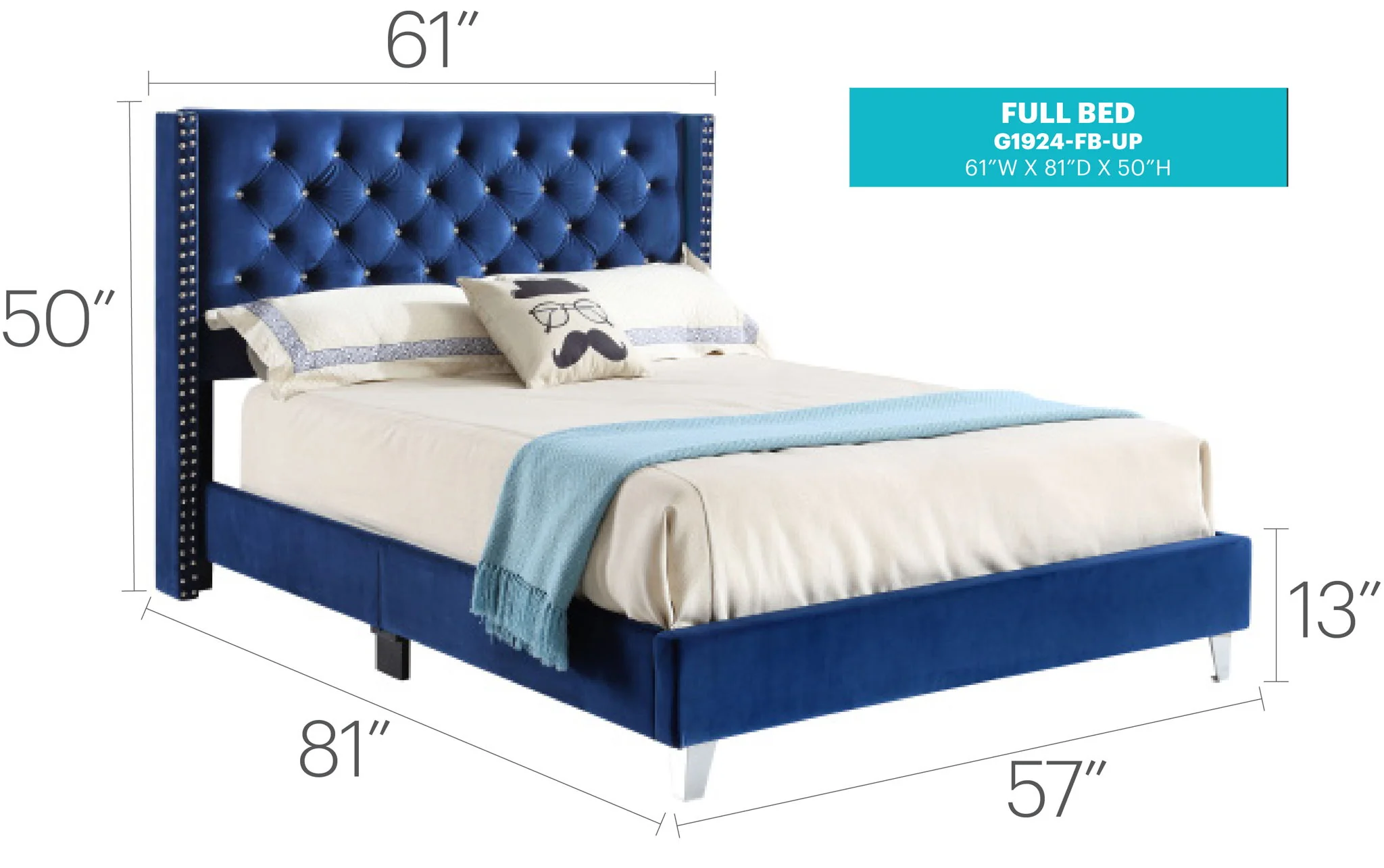 Upholstered Nailhead Trim Chic Bed - Image 20