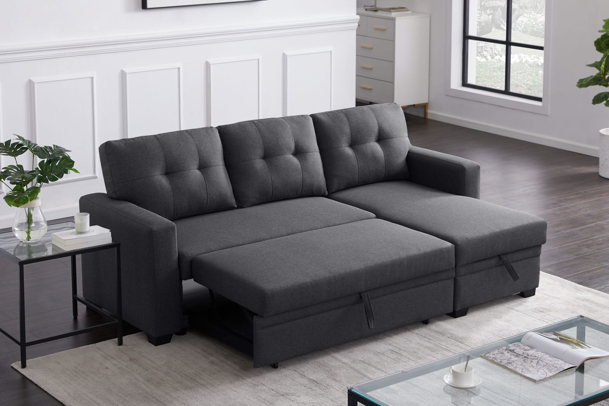 Upholstered Pull Out Sectional Sofa With Chaise - Image 16