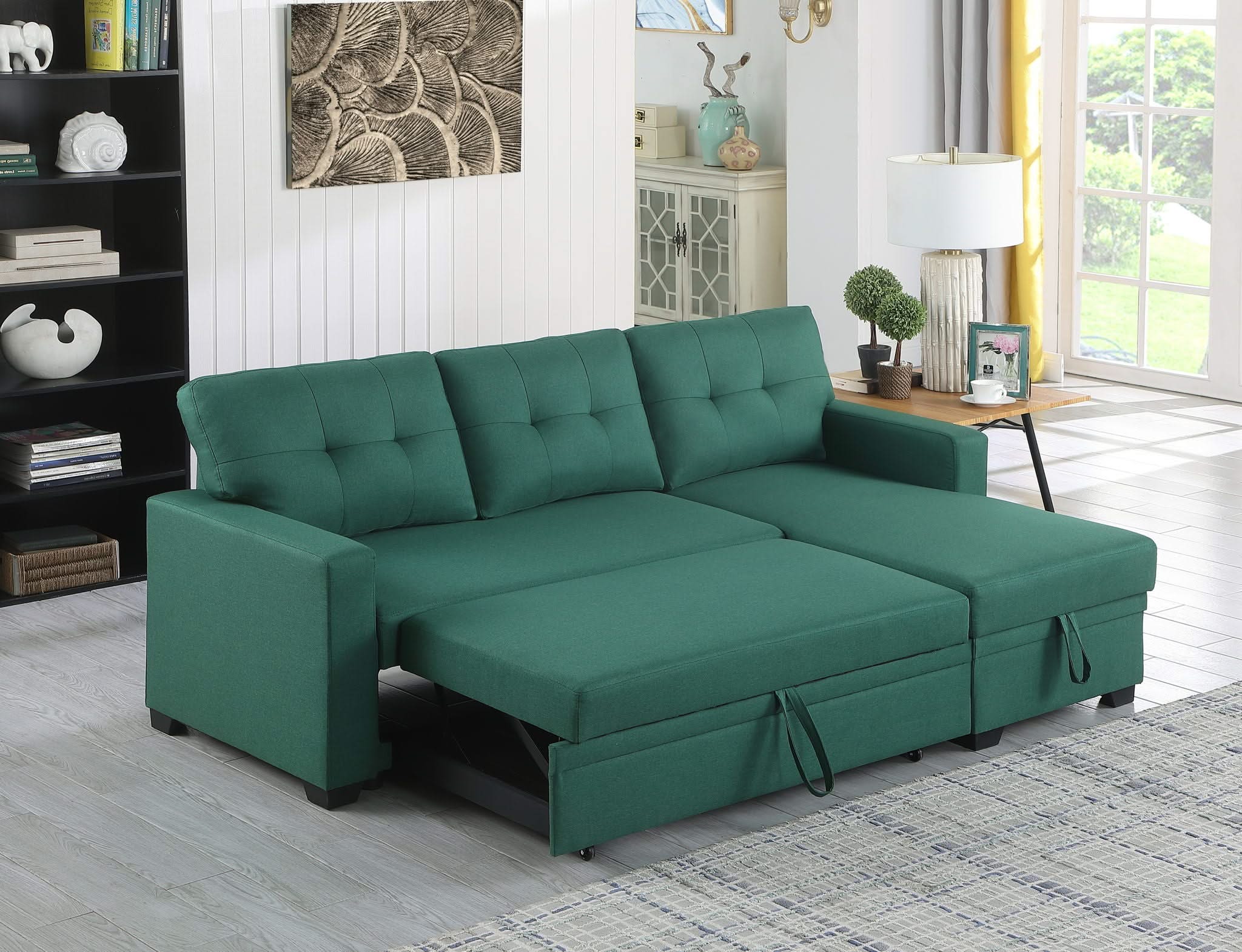 Upholstered Pull Out Sectional Sofa With Chaise - Image 20